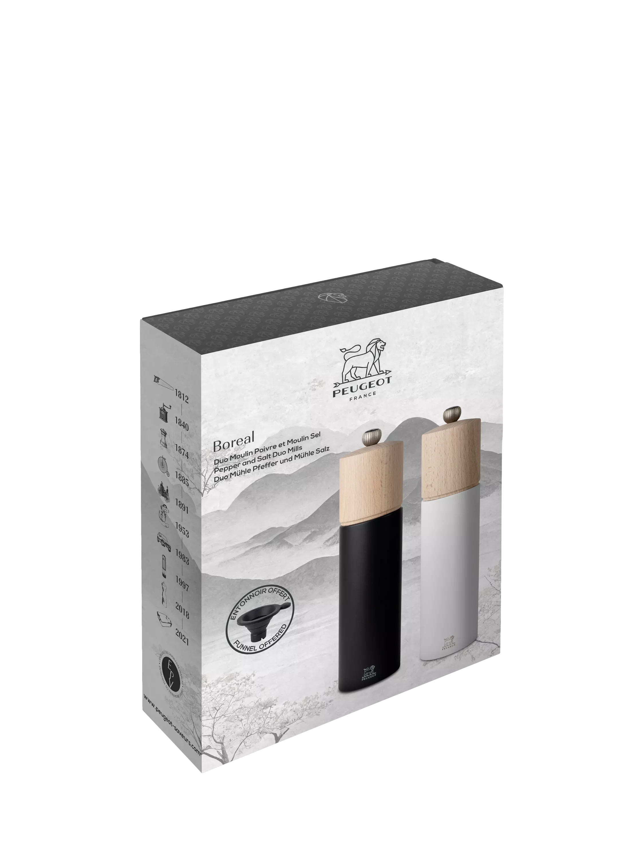 Peugeot Boreal salt pepper mill set black white, imported from the UK