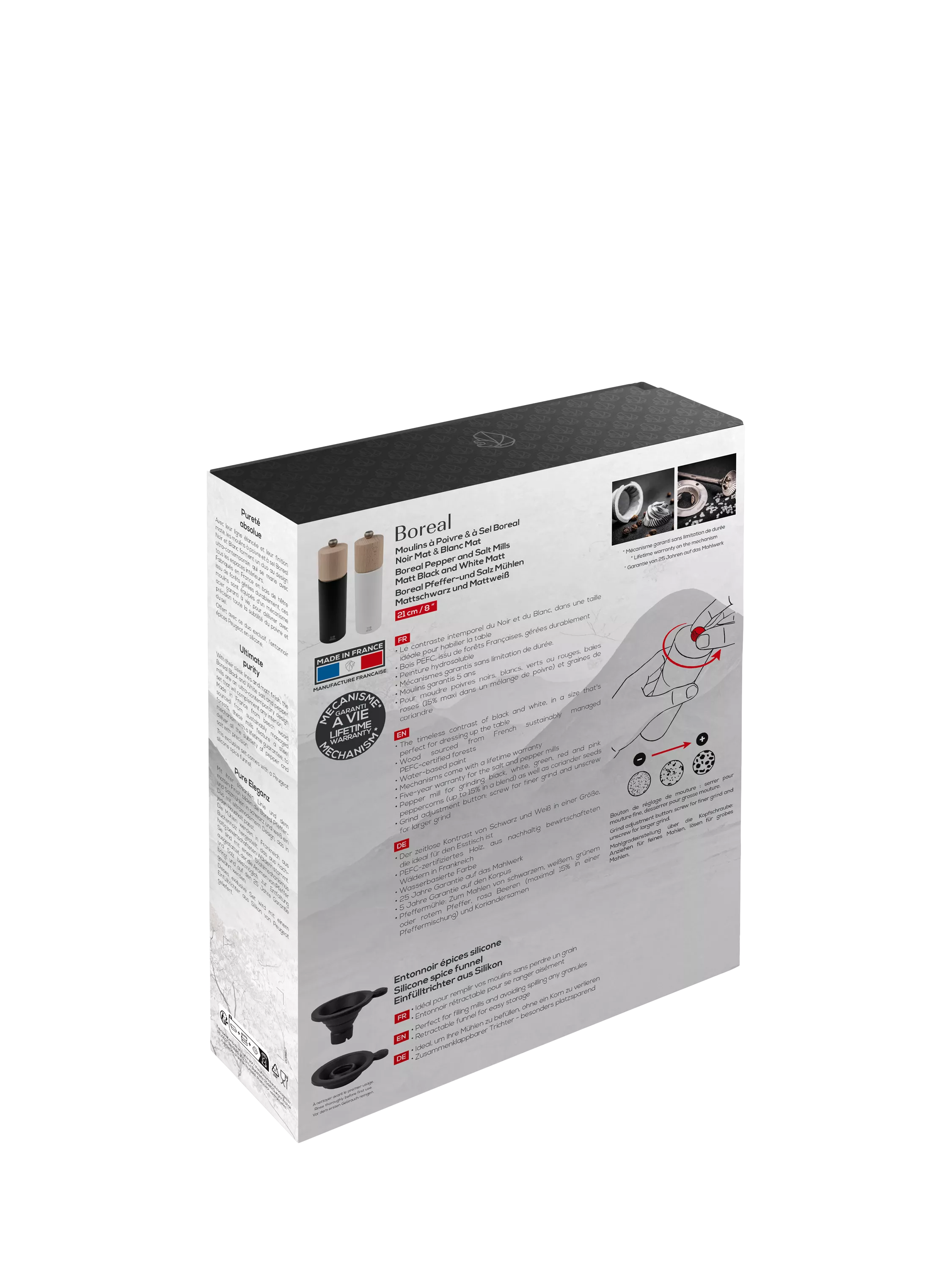 Peugeot Boreal salt pepper mill set black white, imported from the UK