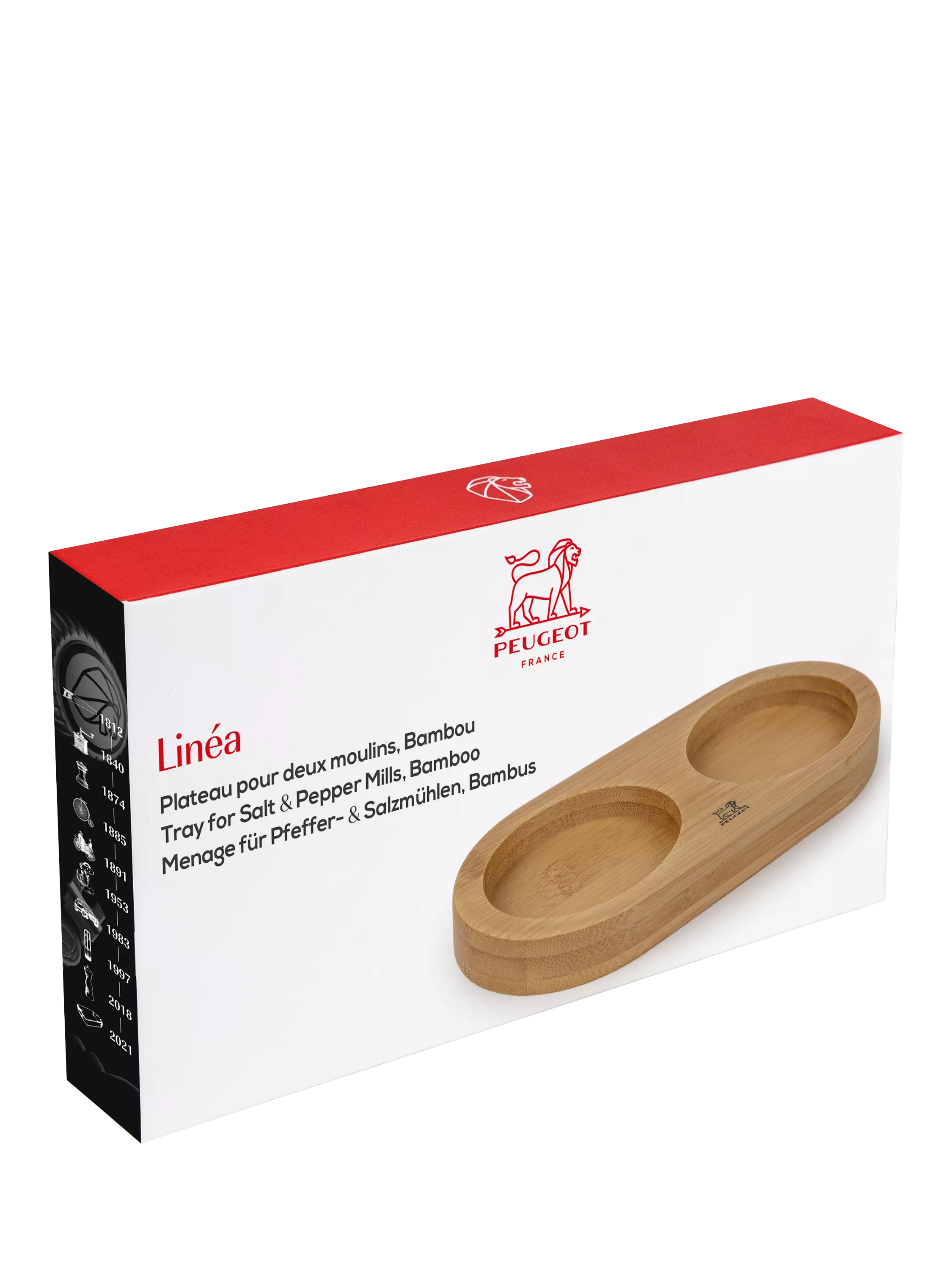Peugeot Linea bamboo salt and pepper mill tray, UK version