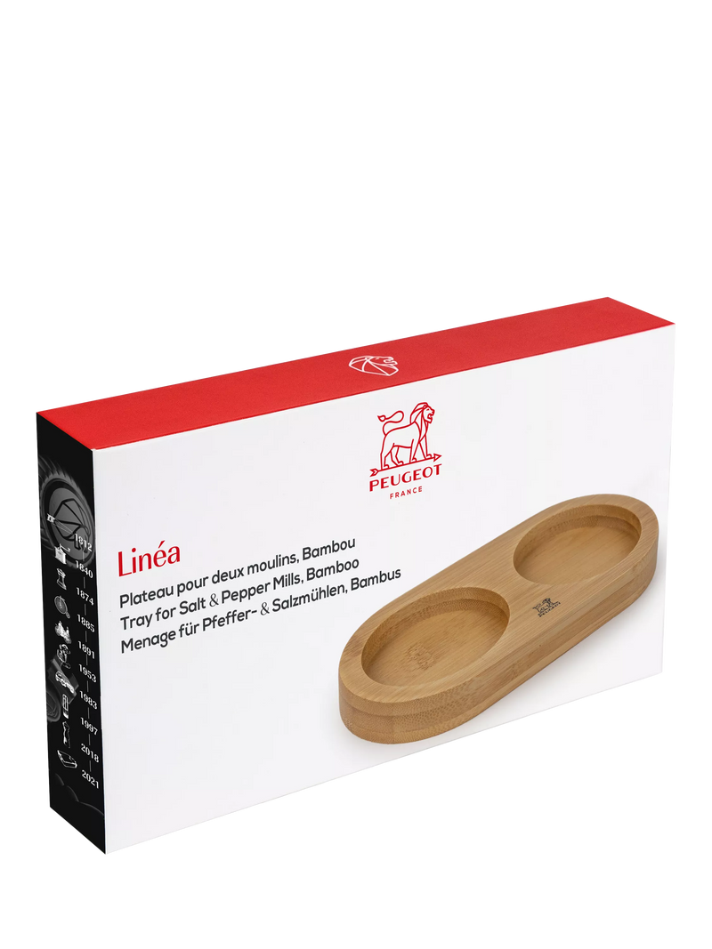 Peugeot Linea bamboo salt and pepper mill tray, UK version