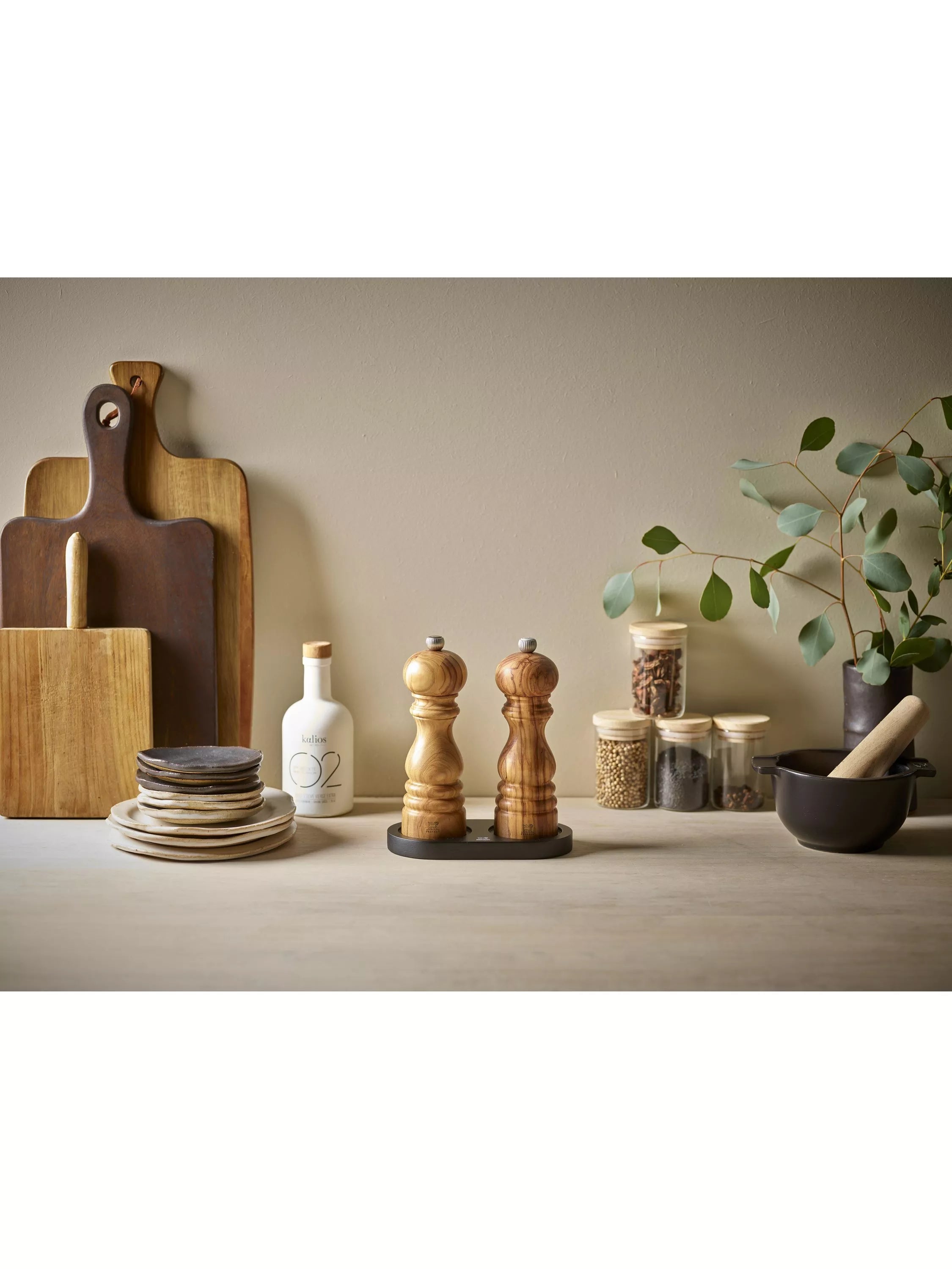 Peugeot Linea bamboo salt and pepper mill tray, UK version