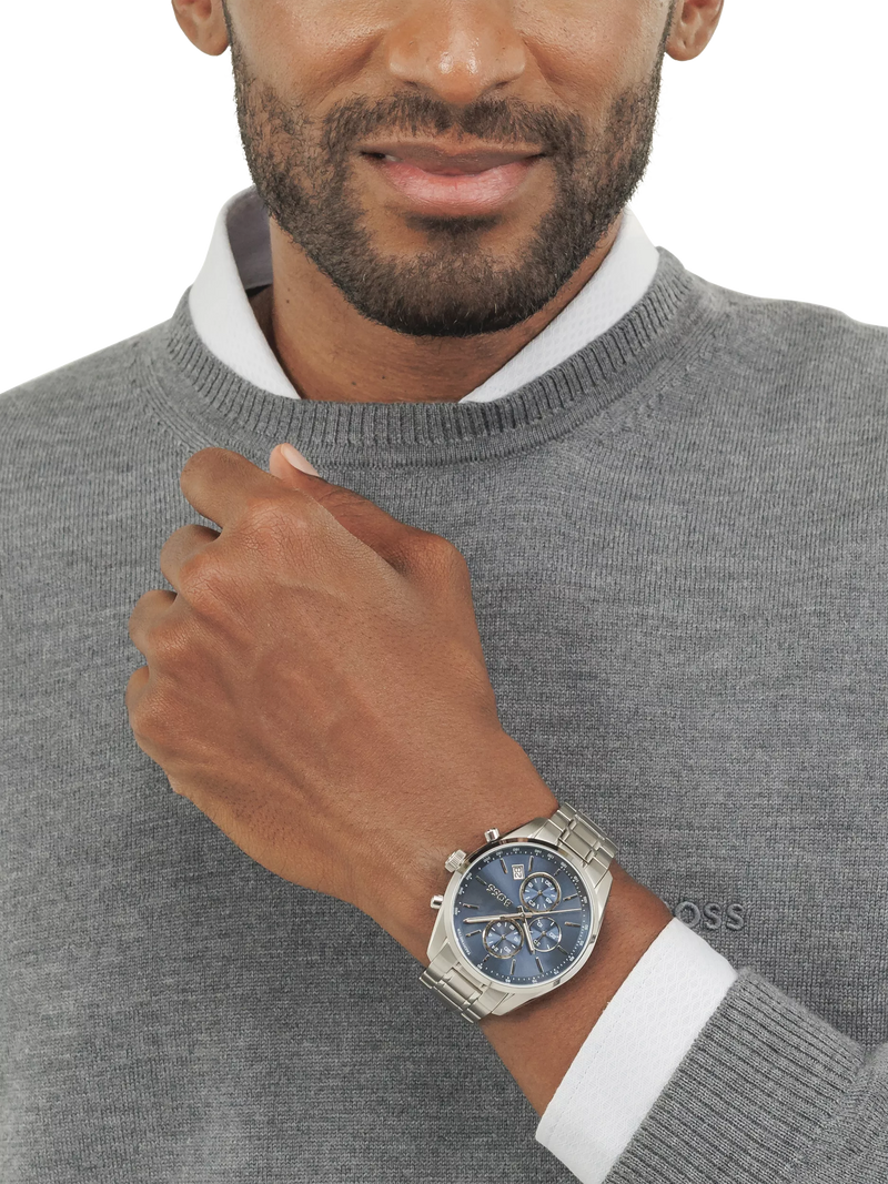 BOSS Grand Prix 44 chronograph watch blue dial, UK version