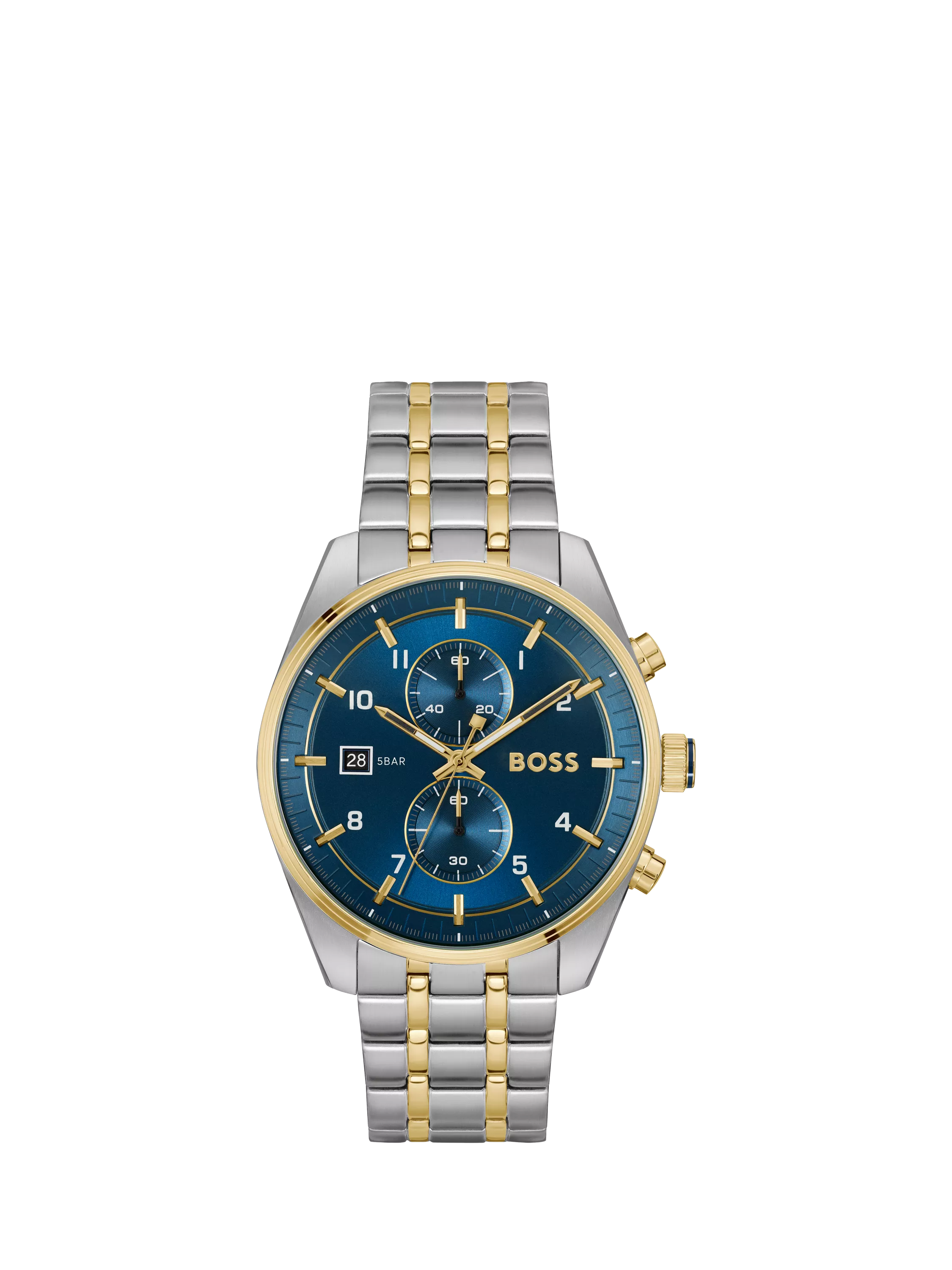 BOSS chronograph watch blue dial stainless steel bracelet, UK version