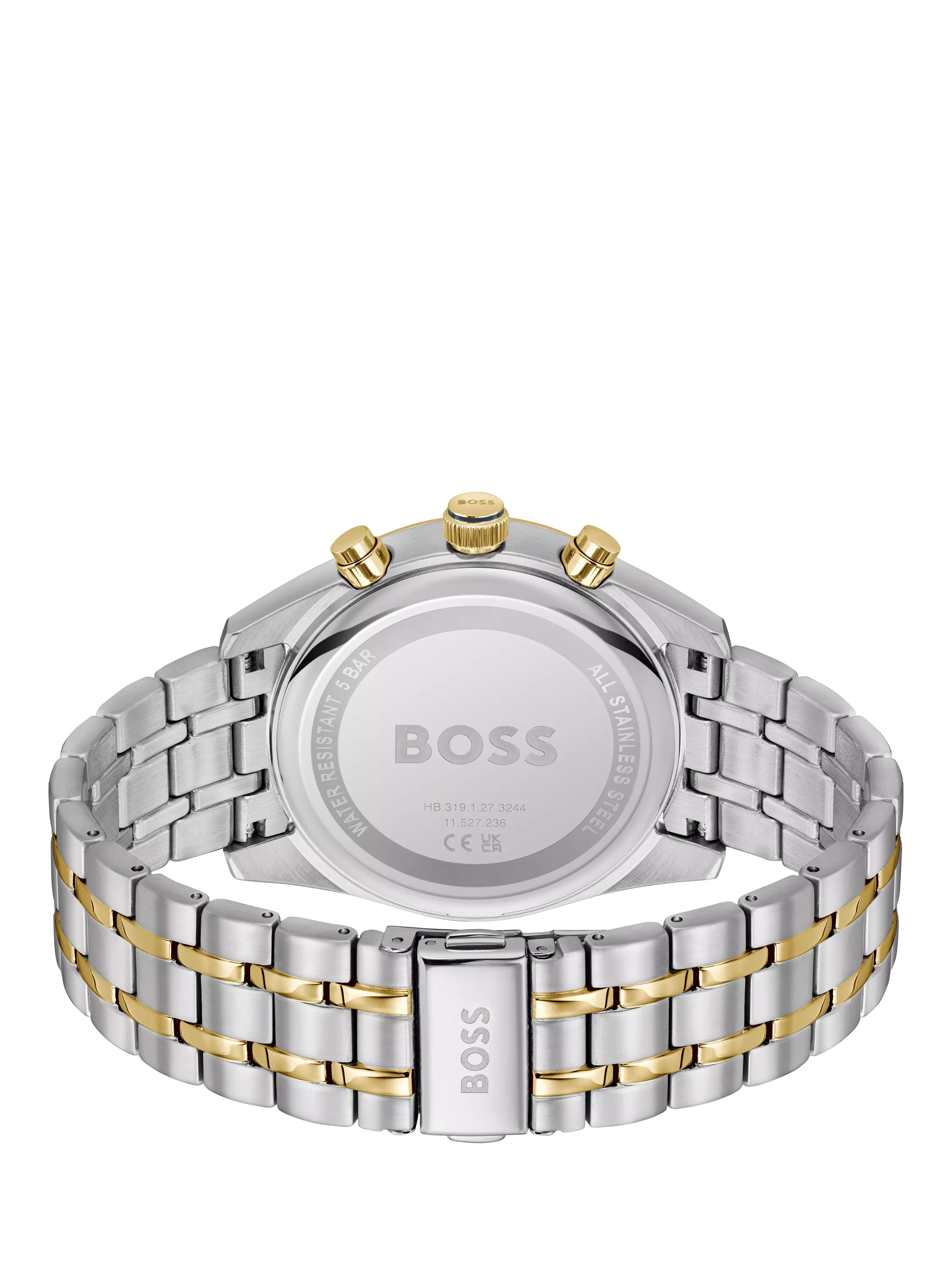 BOSS chronograph watch blue dial stainless steel bracelet, UK version