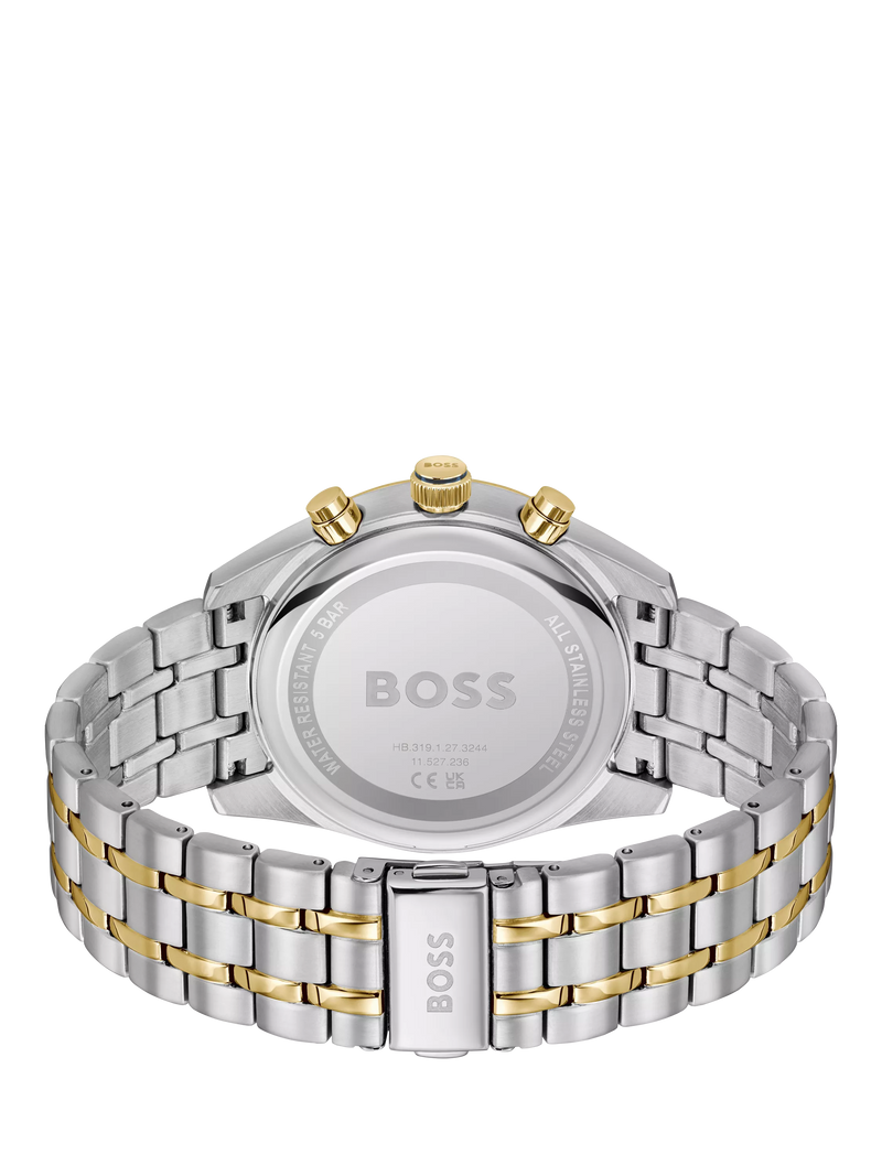 BOSS chronograph watch blue dial stainless steel bracelet, UK version