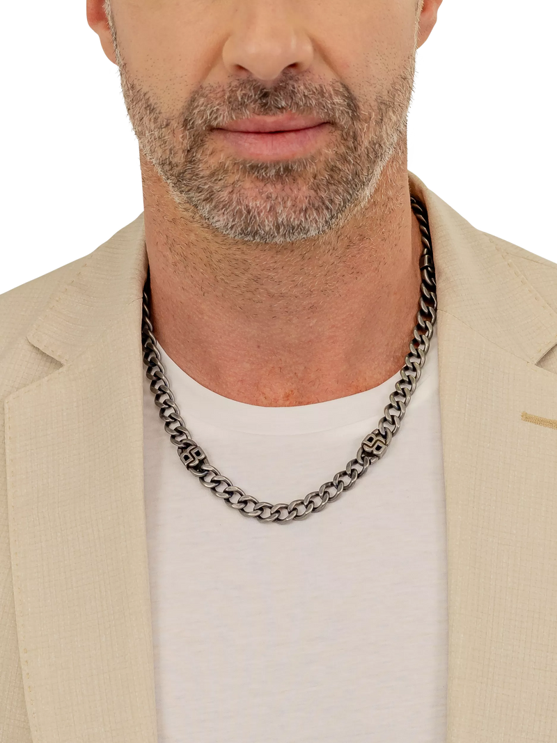 BOSS Double B curb chain necklace grey (British brand)