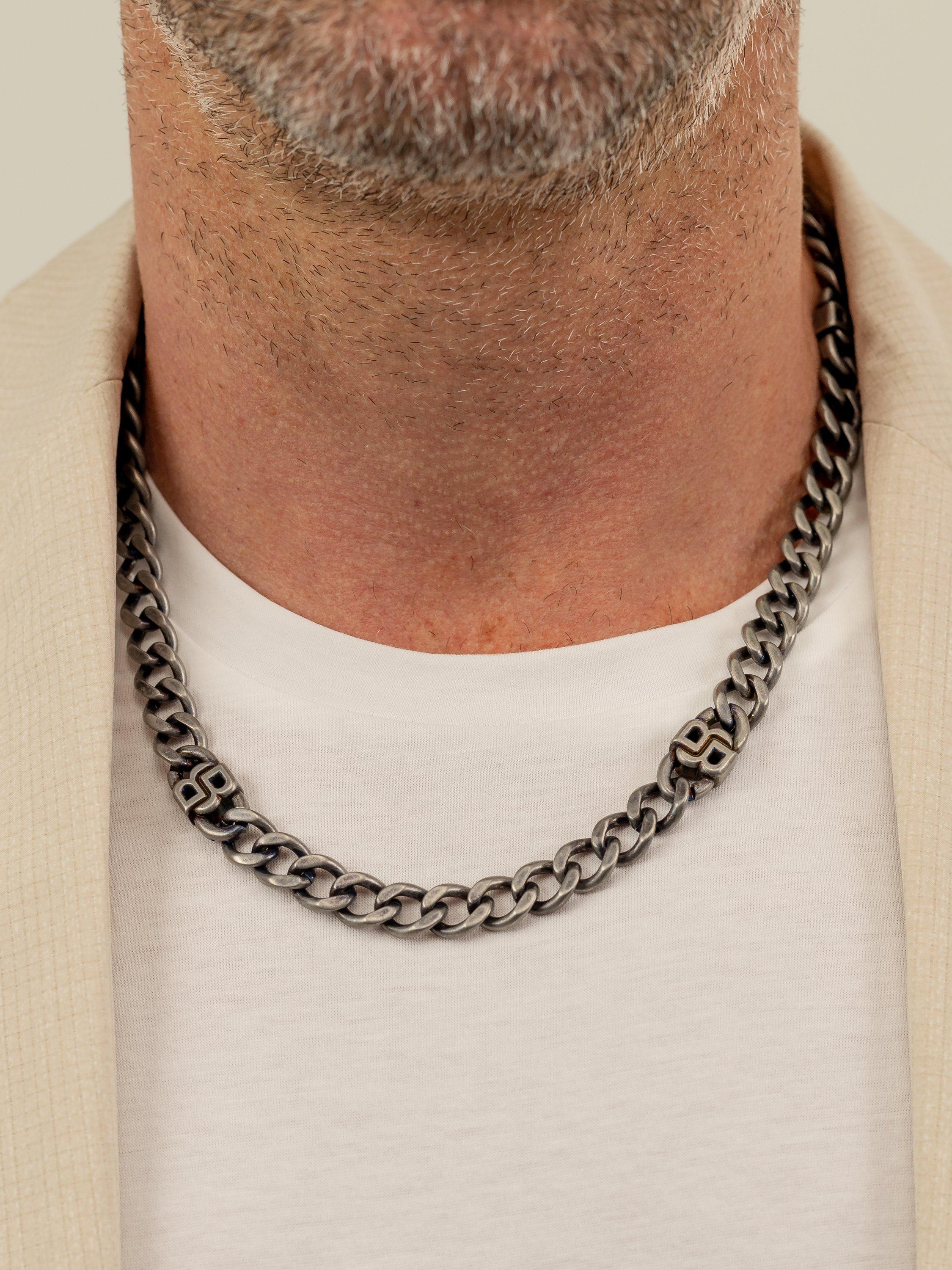 BOSS Double B curb chain necklace grey (British brand)