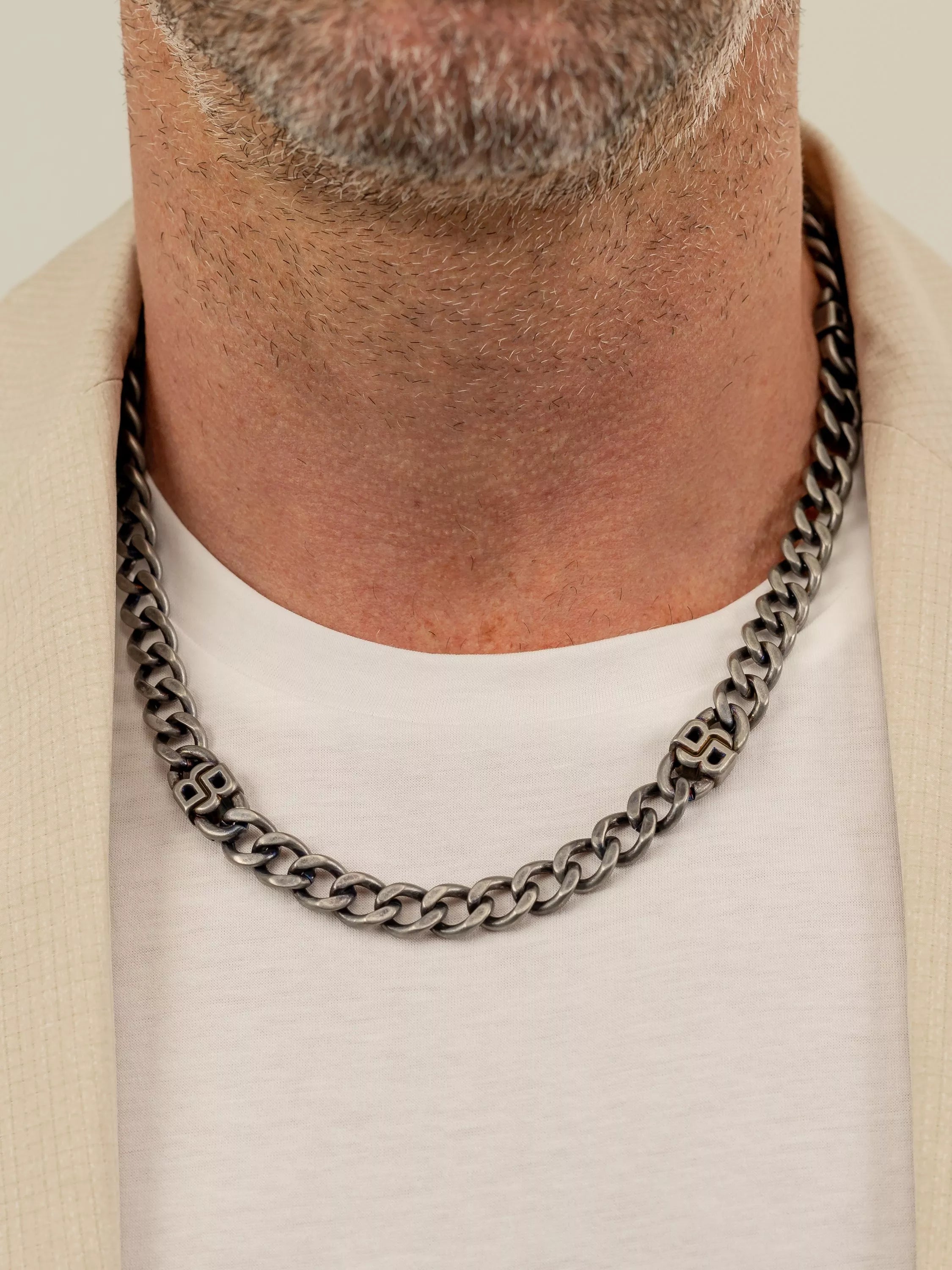 BOSS Double B curb chain necklace grey (British brand)