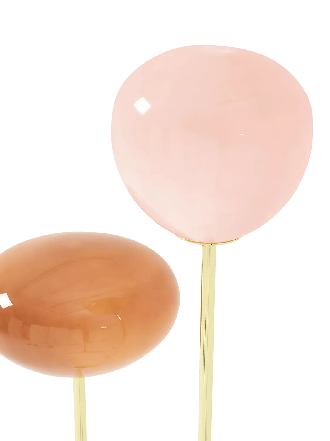 MADE floor lamp with pink glass shades and brass accents, imported from the UK