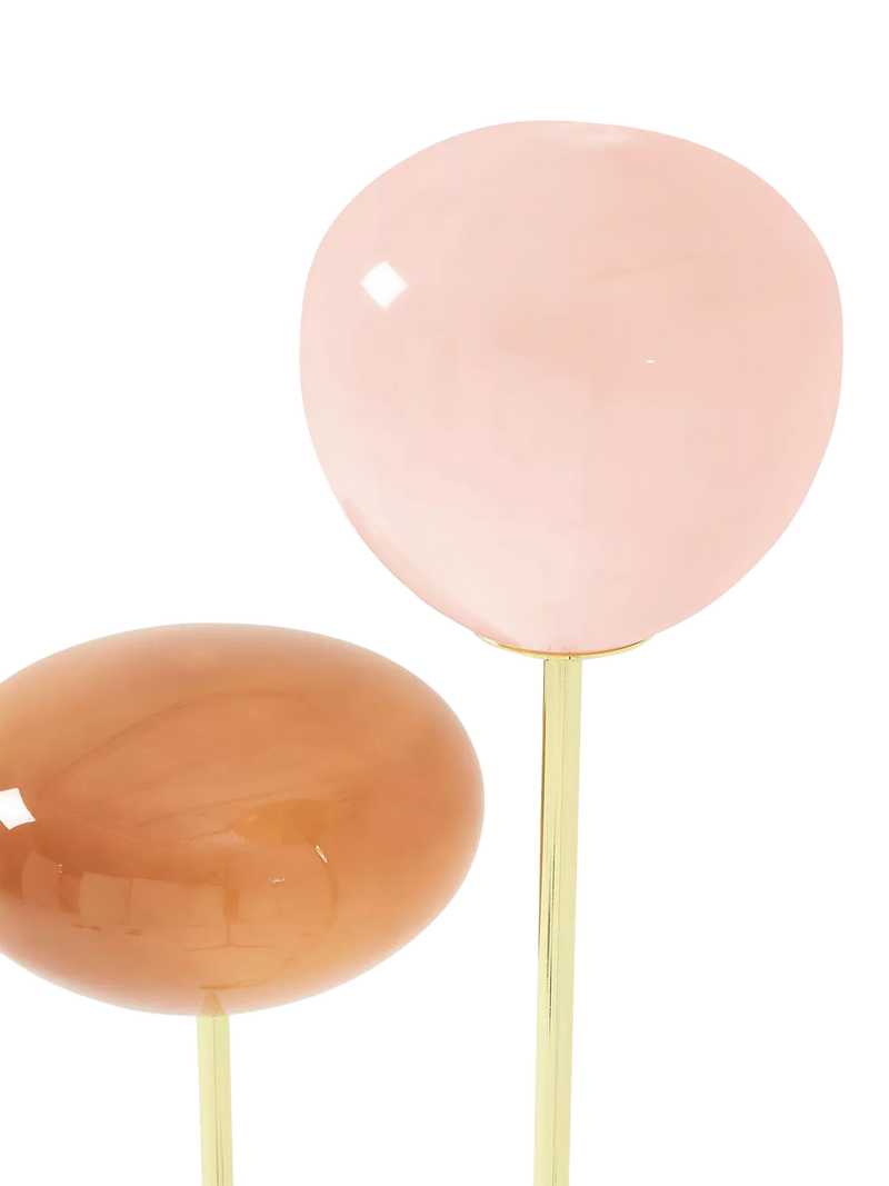 MADE floor lamp with pink glass shades and brass accents, imported from the UK