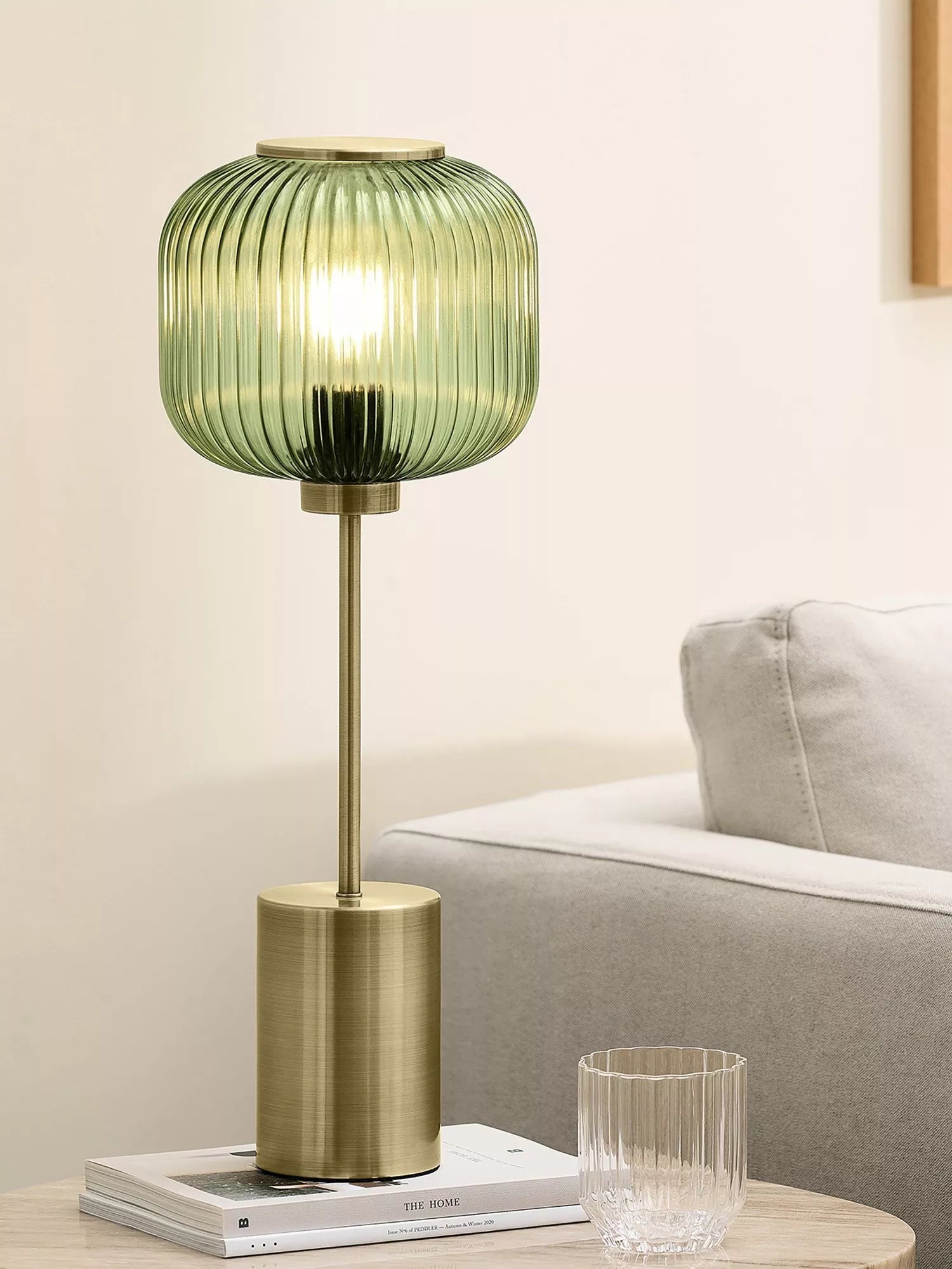 MADE Briz green table lamp with textured glass shade - British product