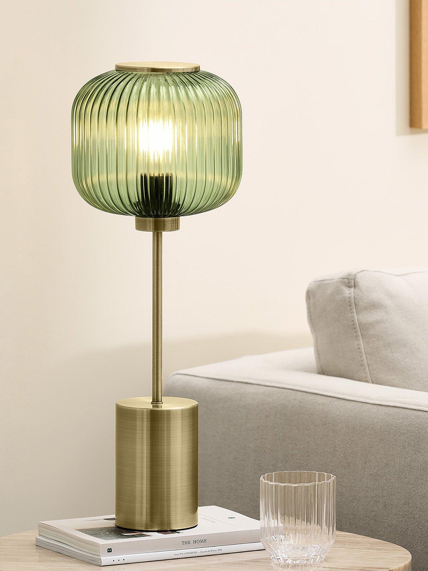 MADE Briz green table lamp with textured glass shade - British product