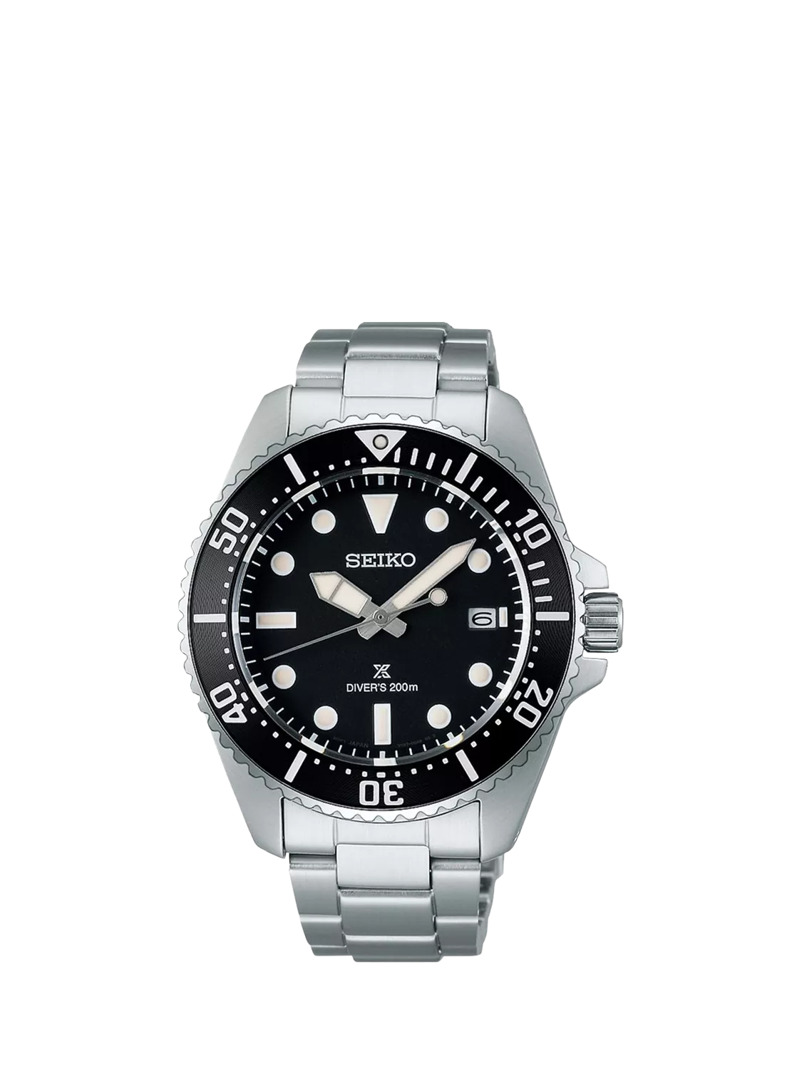 Seiko Prospex Solar Diver watch black dial silver bracelet (British brand)