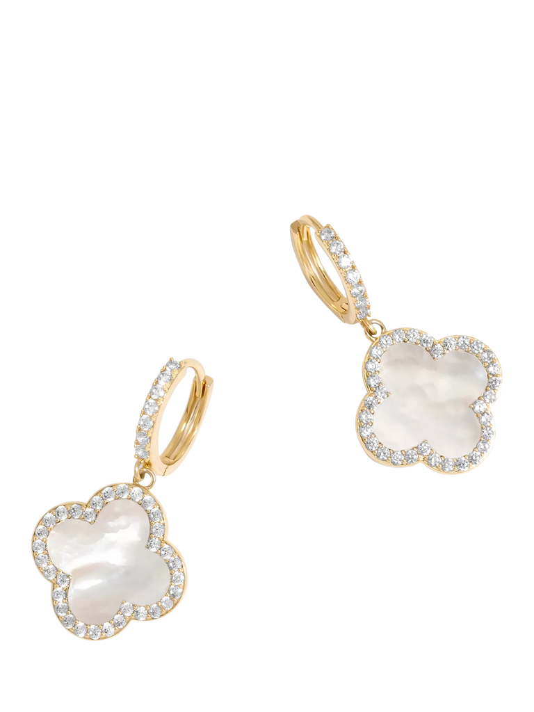 Jon Richard Mother of Pearl Clover Drop Huggie Earrings, Gold