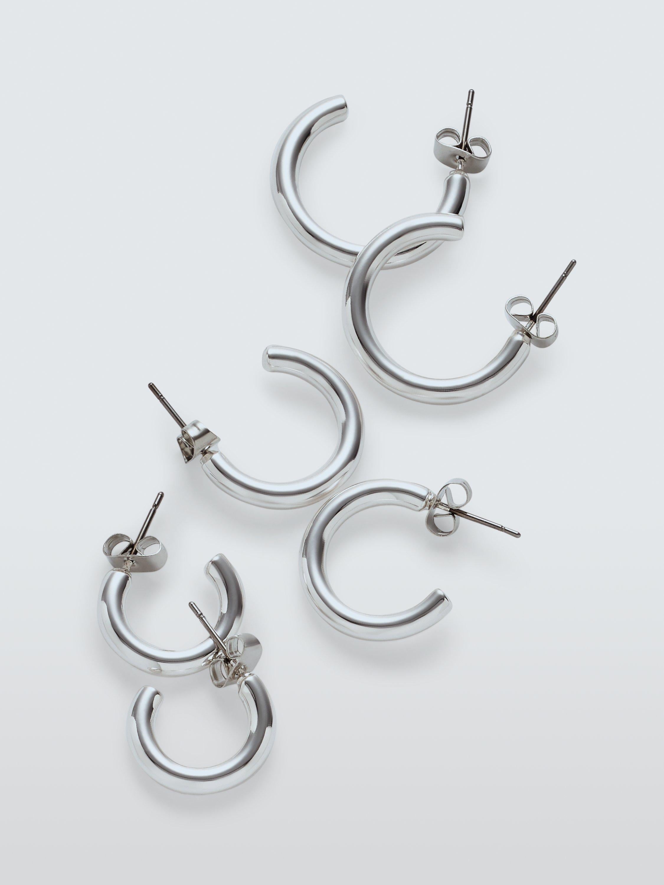 John Lewis hoop earrings set pack of 3 silver tone, UK version