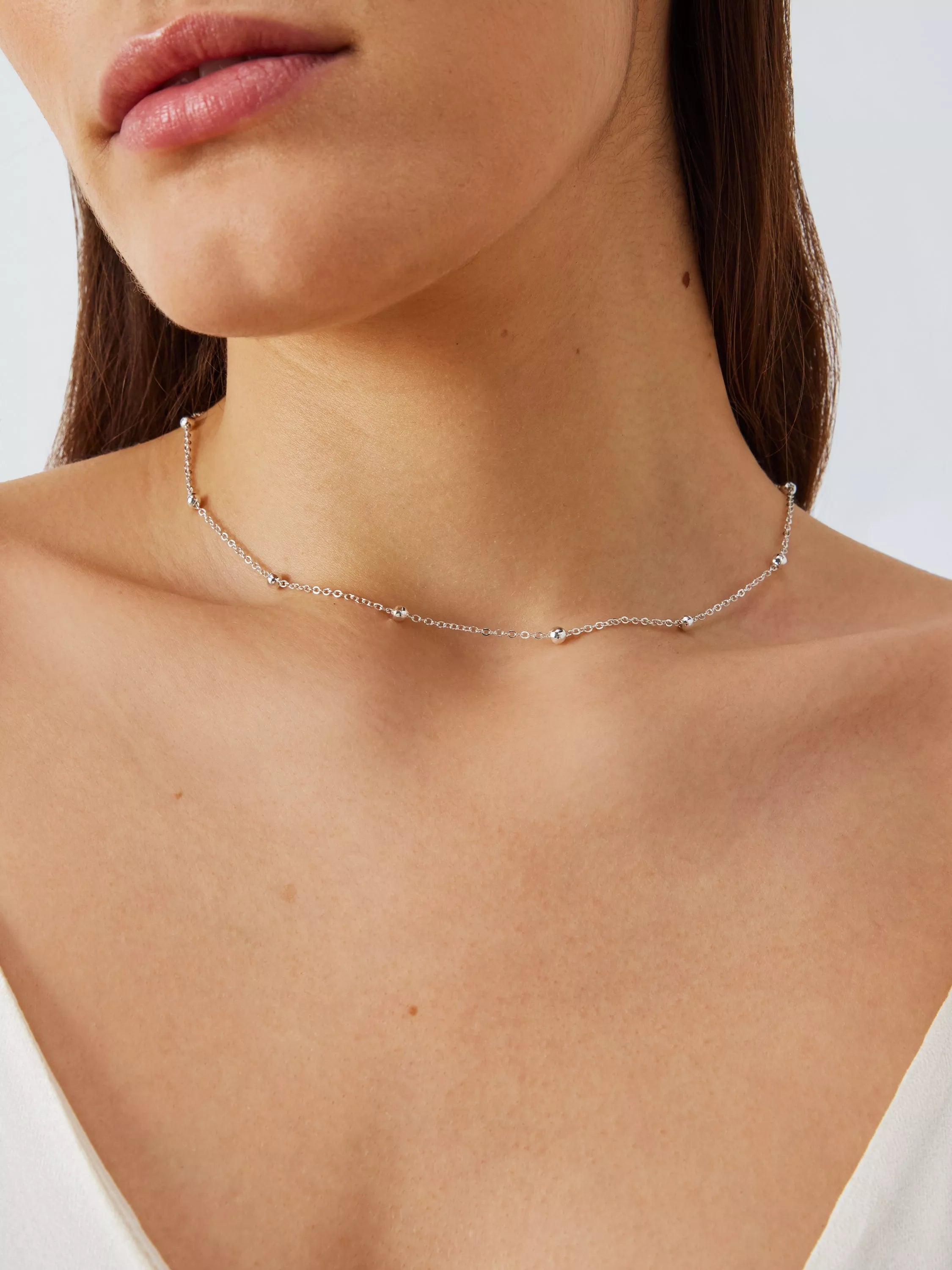 John Lewis delicate satellite chain necklace, silver tone, UK version