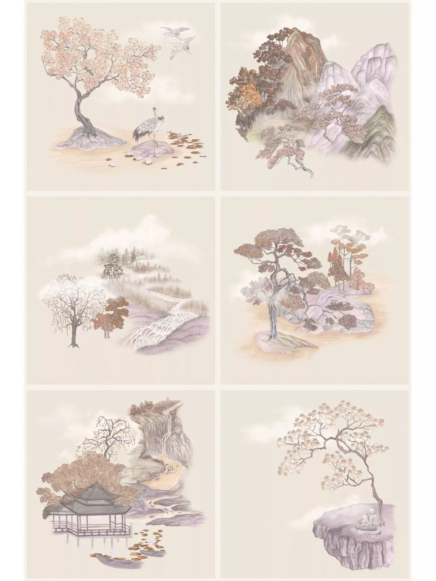 Cole & Son Tile Toile wallpaper featuring Japanese garden scenes - British product