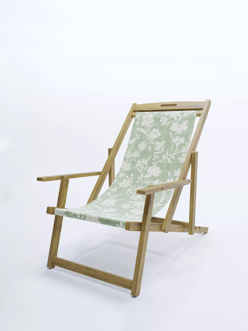 Laura Ashley Salcey deckchair teak wood sage floral sling, imported from the UK
