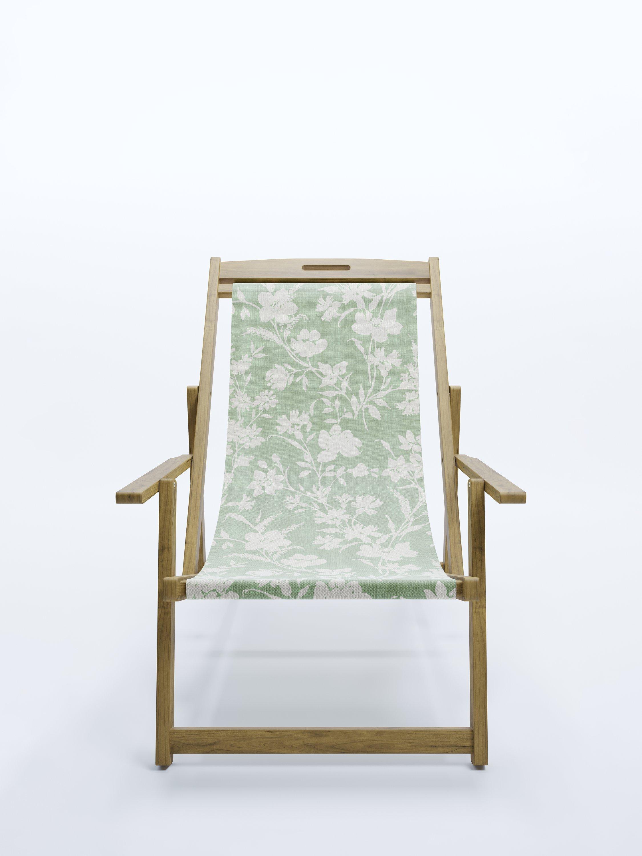 Laura Ashley Salcey deckchair teak wood sage floral sling, imported from the UK