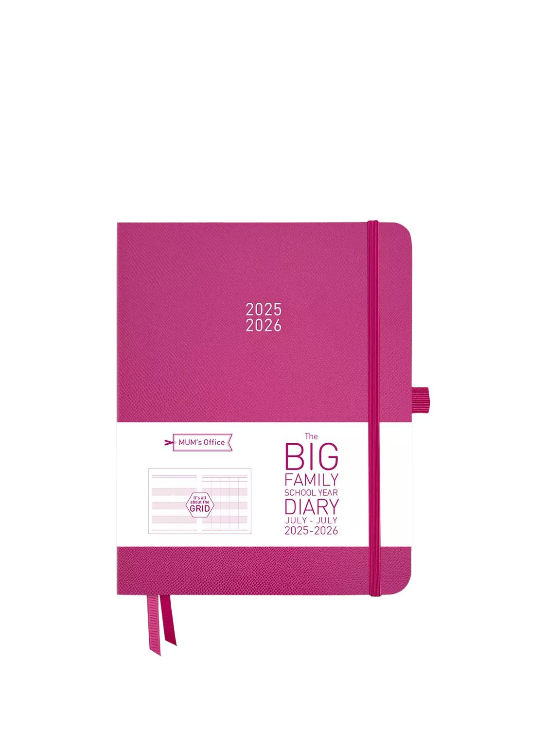 MUM's Office Big Family Planner pink hardback diary 2025-26, UK version