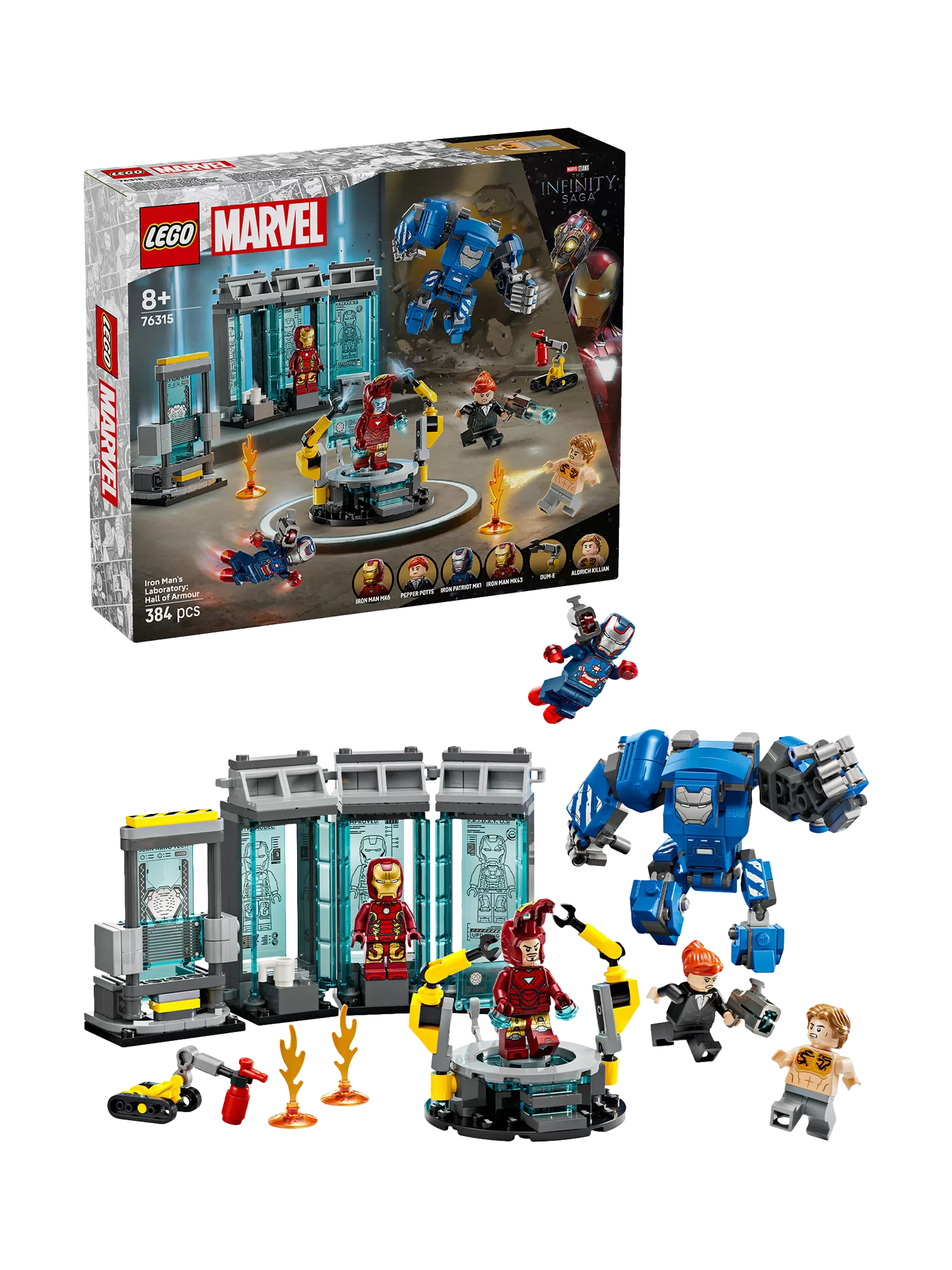 LEGO Marvel Iron Man's Laboratory Hall of Armour building toy, UK version