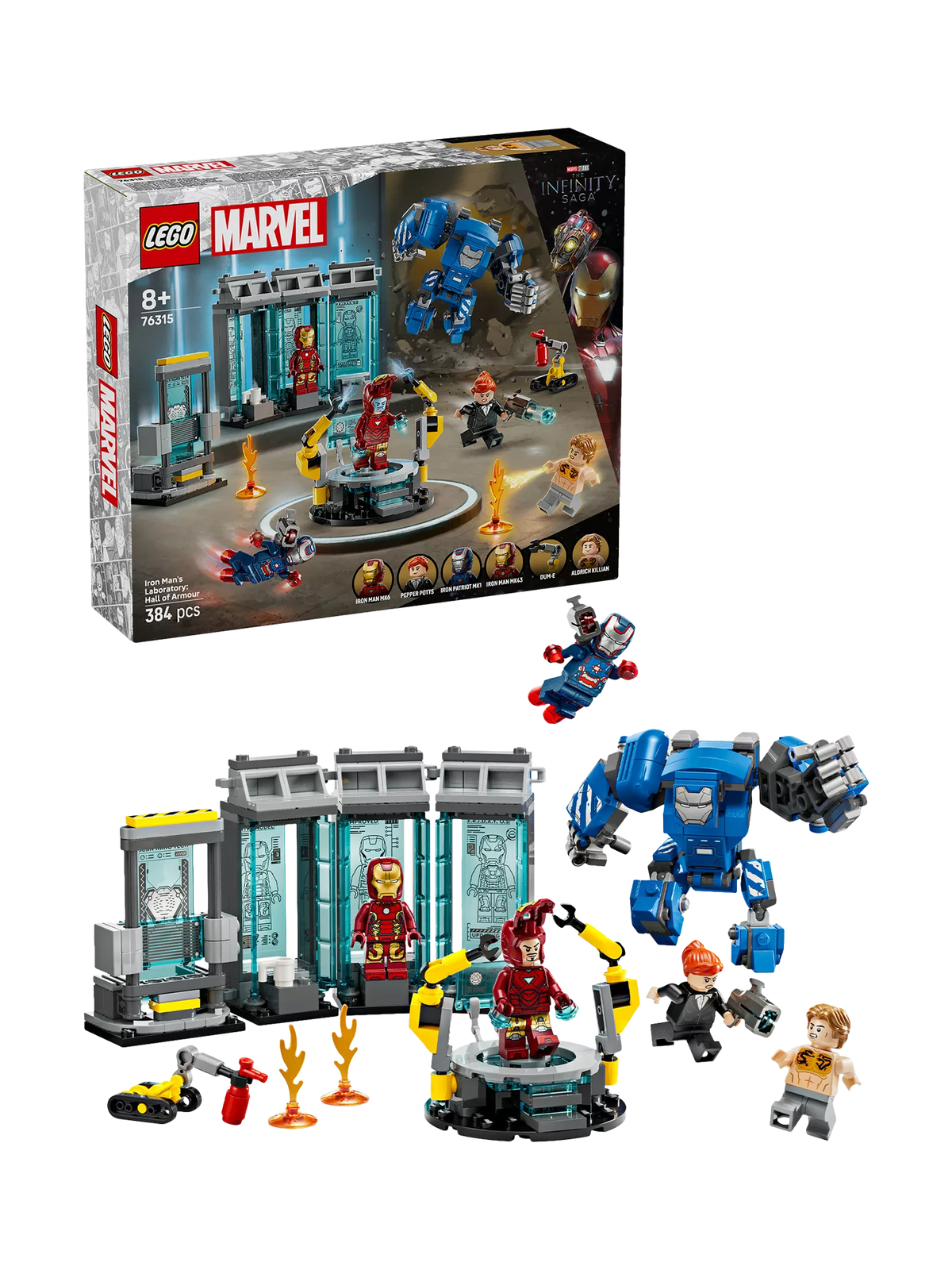 LEGO Marvel Iron Man's Laboratory Hall of Armour building toy, UK version