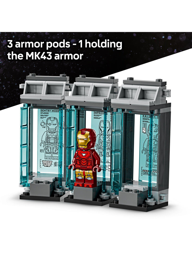 LEGO Marvel Iron Man's Laboratory Hall of Armour building toy, UK version