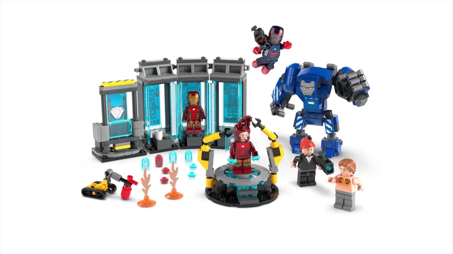 LEGO Marvel Iron Man's Laboratory Hall of Armour building toy, UK version