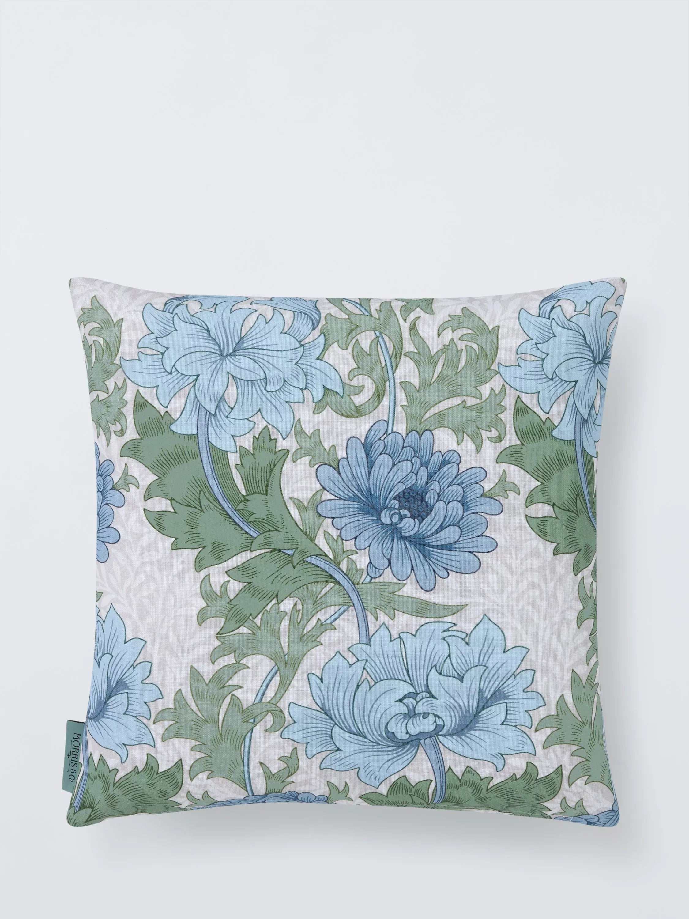 Morris & Co. Chrysanthemum indigo cushion 43x43cm, imported from the UK