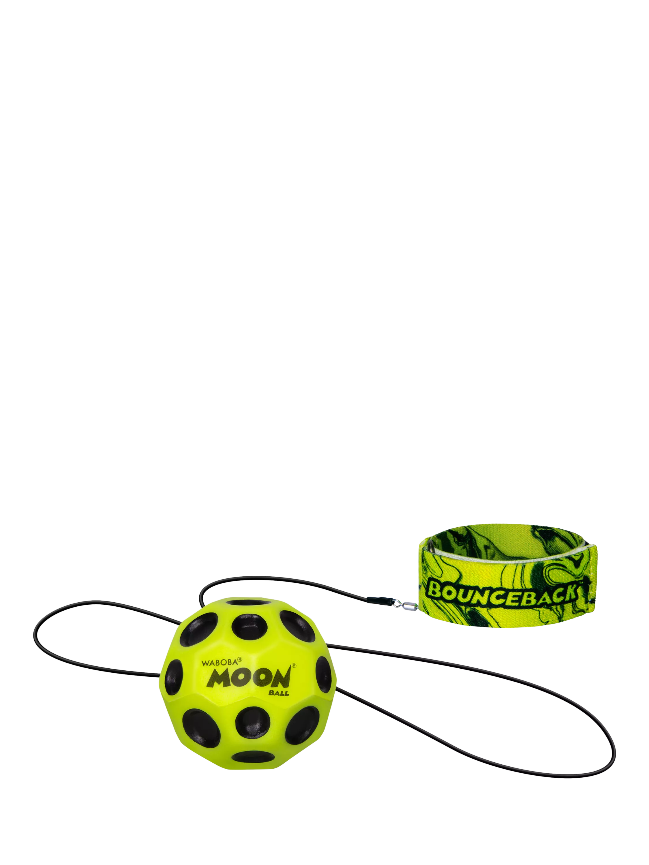 Waboba bounceback moon ball multi-colour with adjustable wristband leash (British brand)