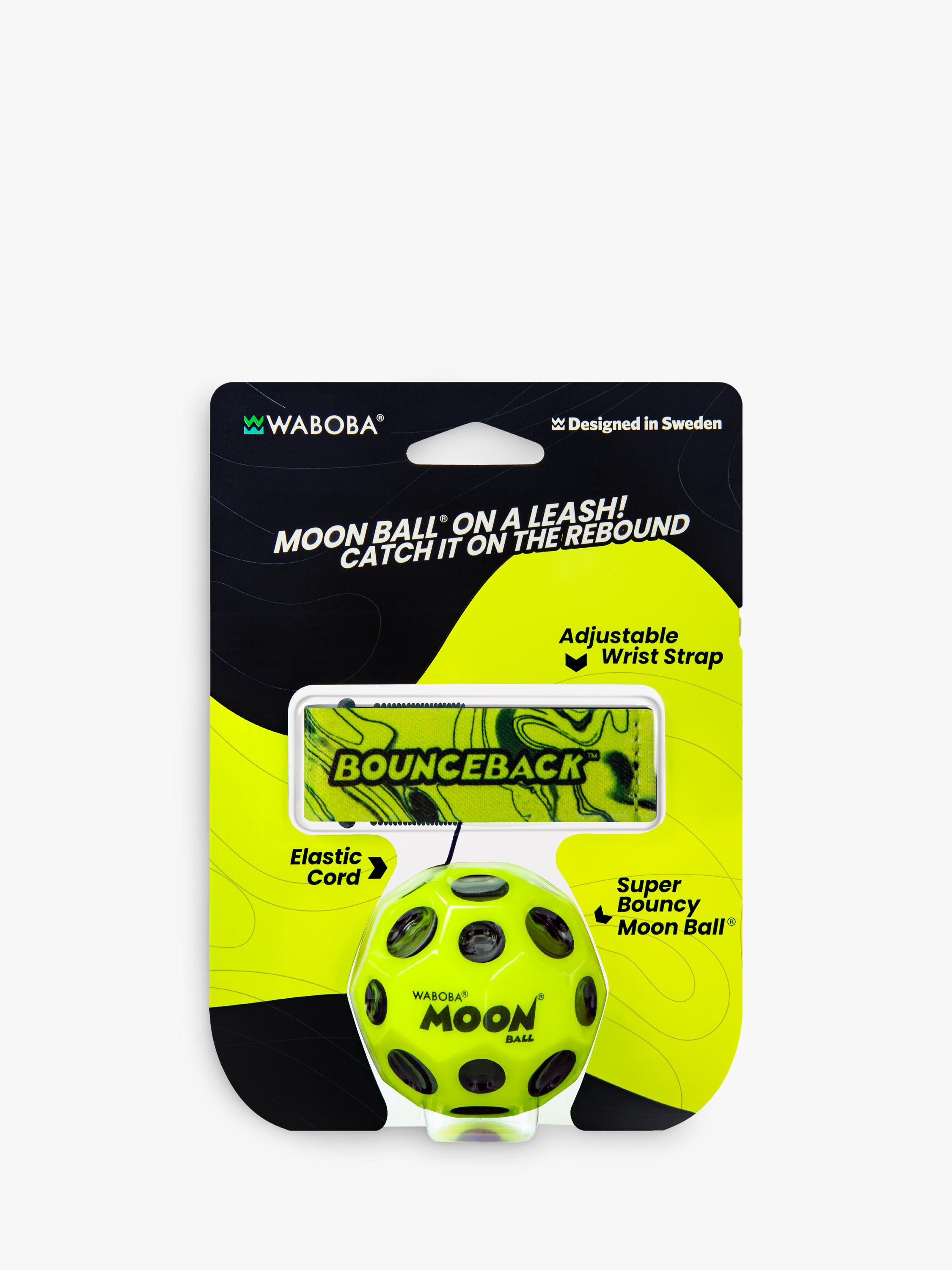 Waboba bounceback moon ball multi-colour with adjustable wristband leash (British brand)