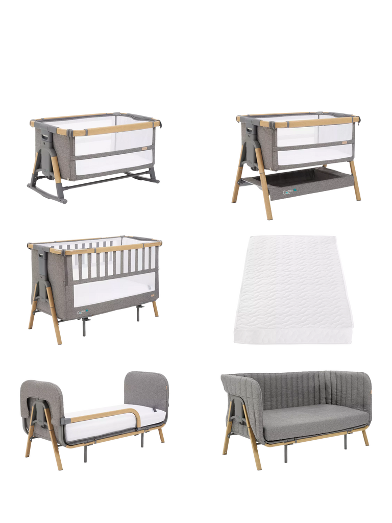 Tutti Bambini CoZee XL Bedside Crib and Accessories Bundle, Scandi Walnut/Ecru