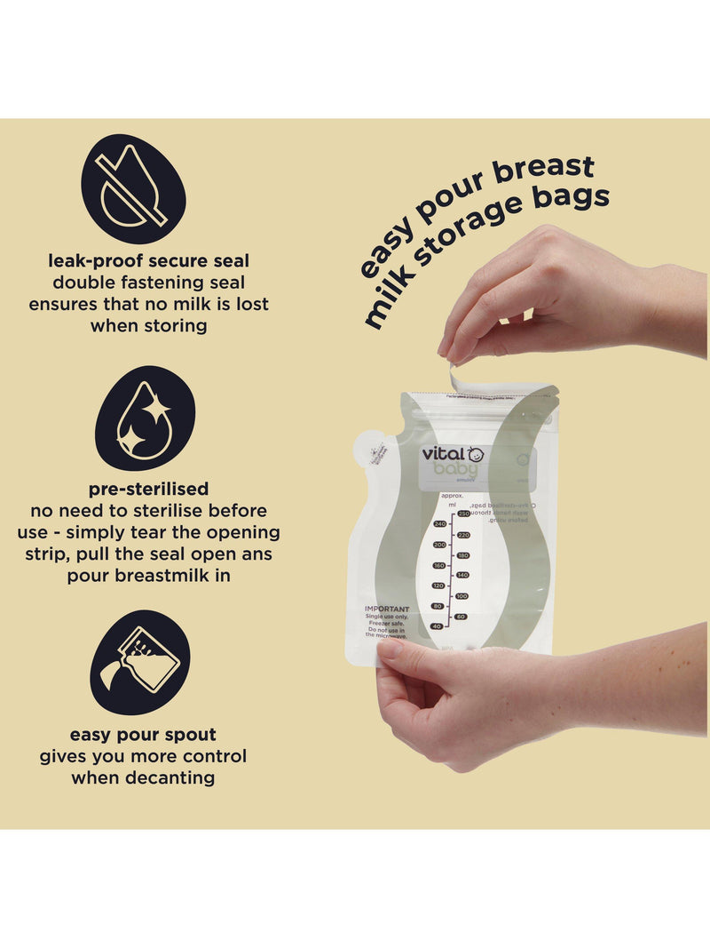 Vital Baby Nurture easy pour breast milk storage bags pack of 30 (British brand)
