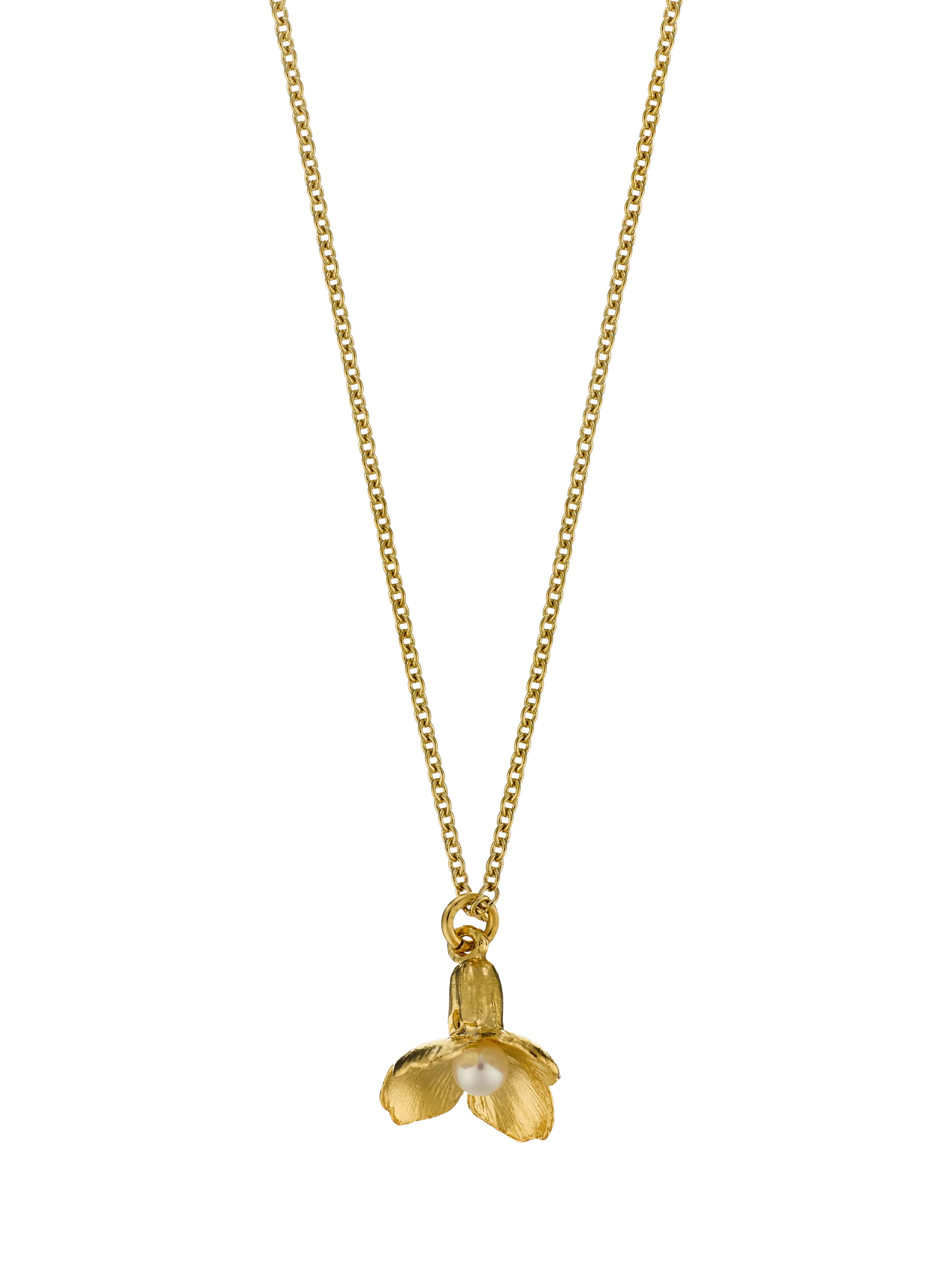 Alex Monroe cuckoo flower necklace in gold with freshwater pearl (British brand)