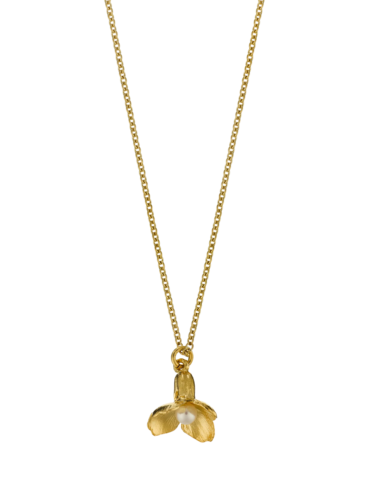 Alex Monroe cuckoo flower necklace in gold with freshwater pearl (British brand)