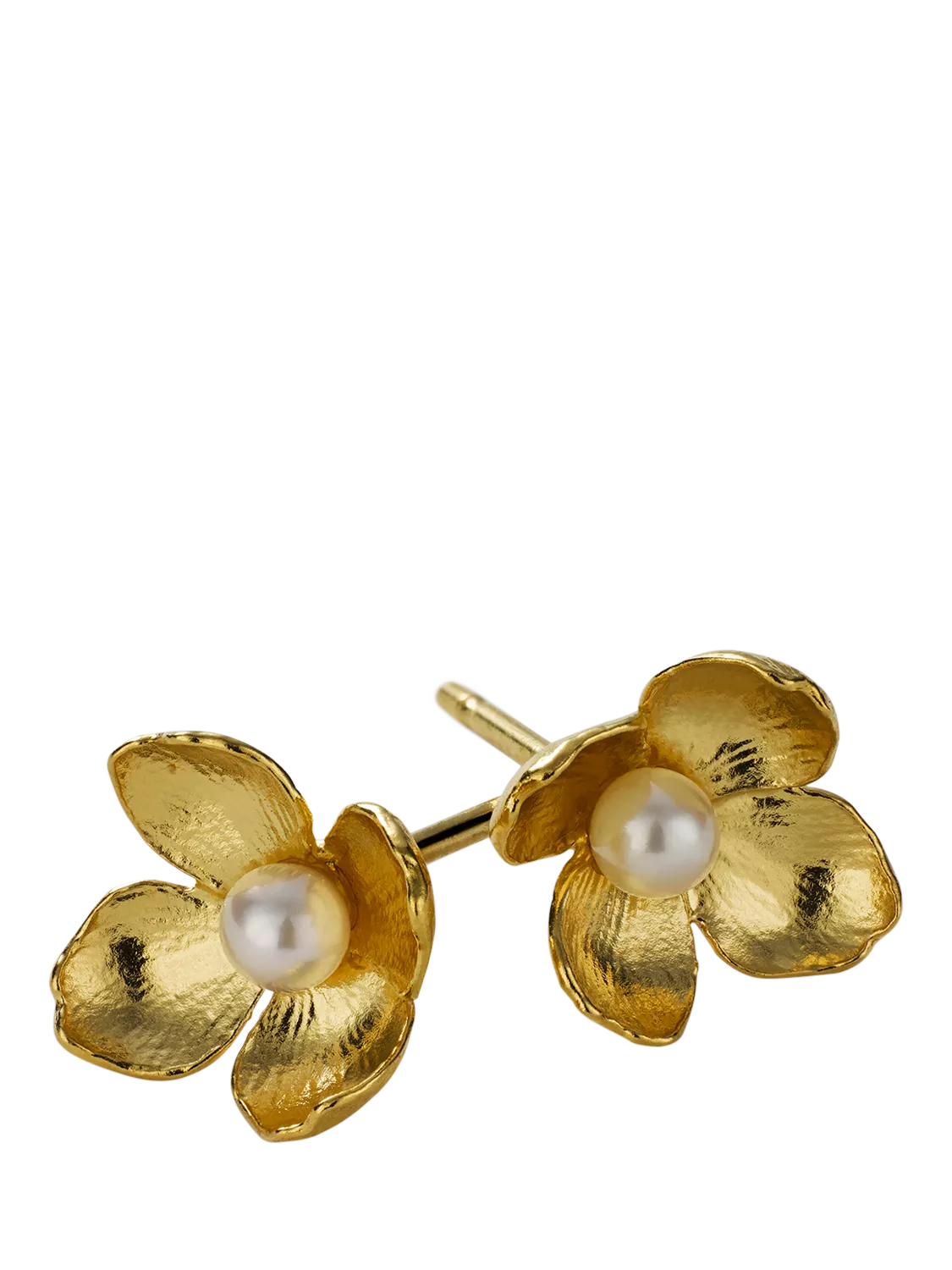 Alex Monroe Cuckoo Flower gold earrings with pearls, UK version