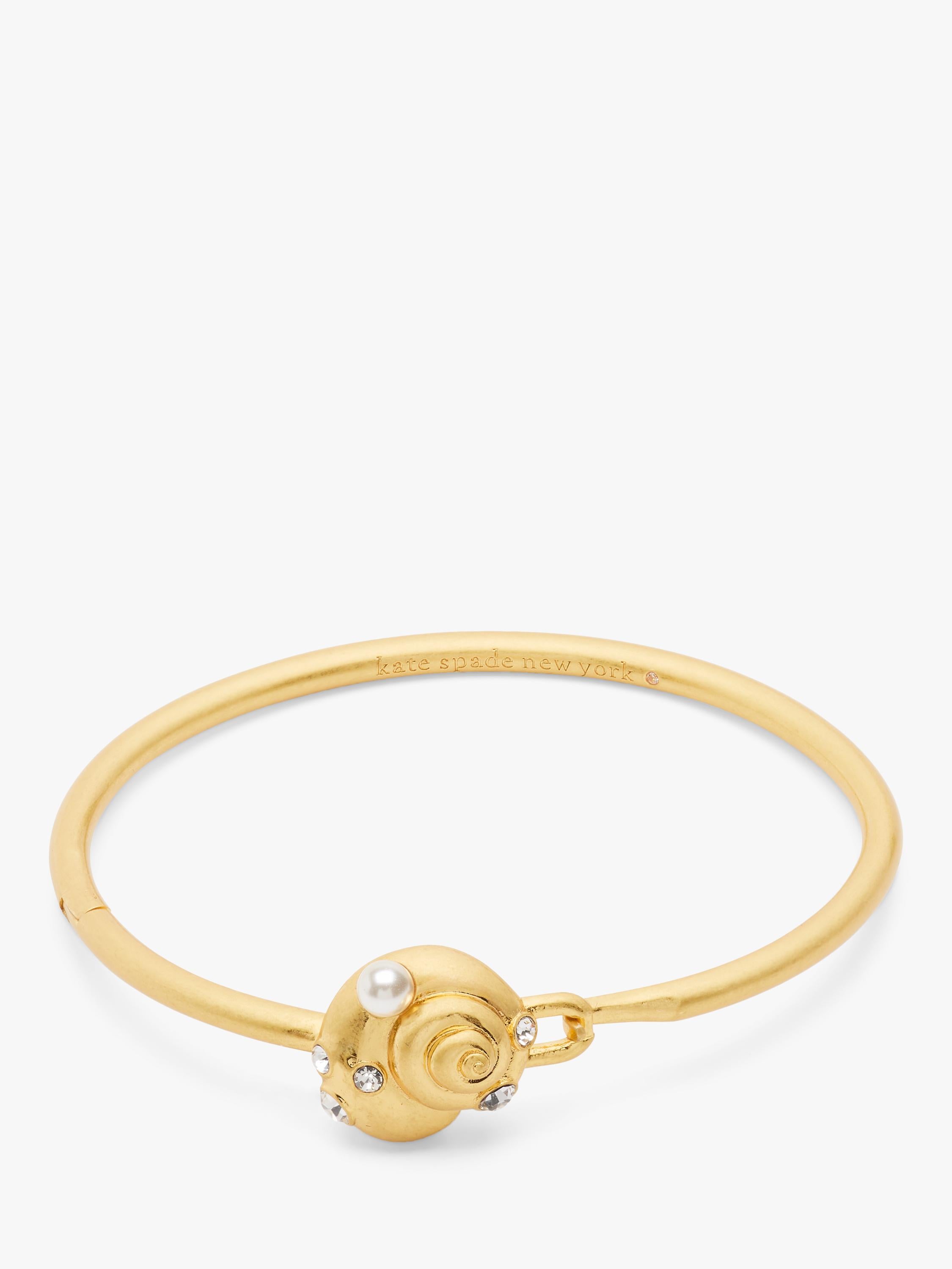 Shell-Adorned Cubic Zirconia Gold-Tone Bangle