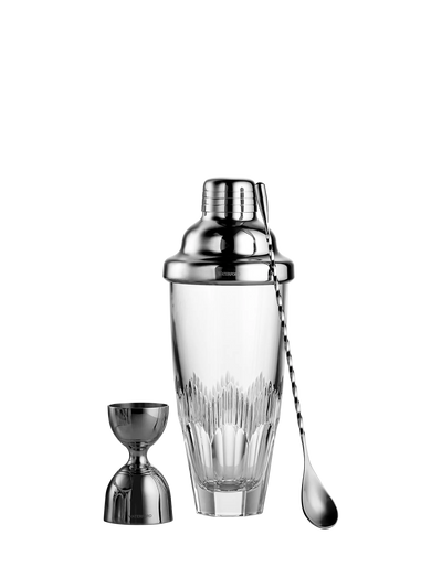 Cocktail-Shaker-Set aus geschliffenem Glas mit Deckel und Rührstäbchen, 3-teilig, 710ml, Klar