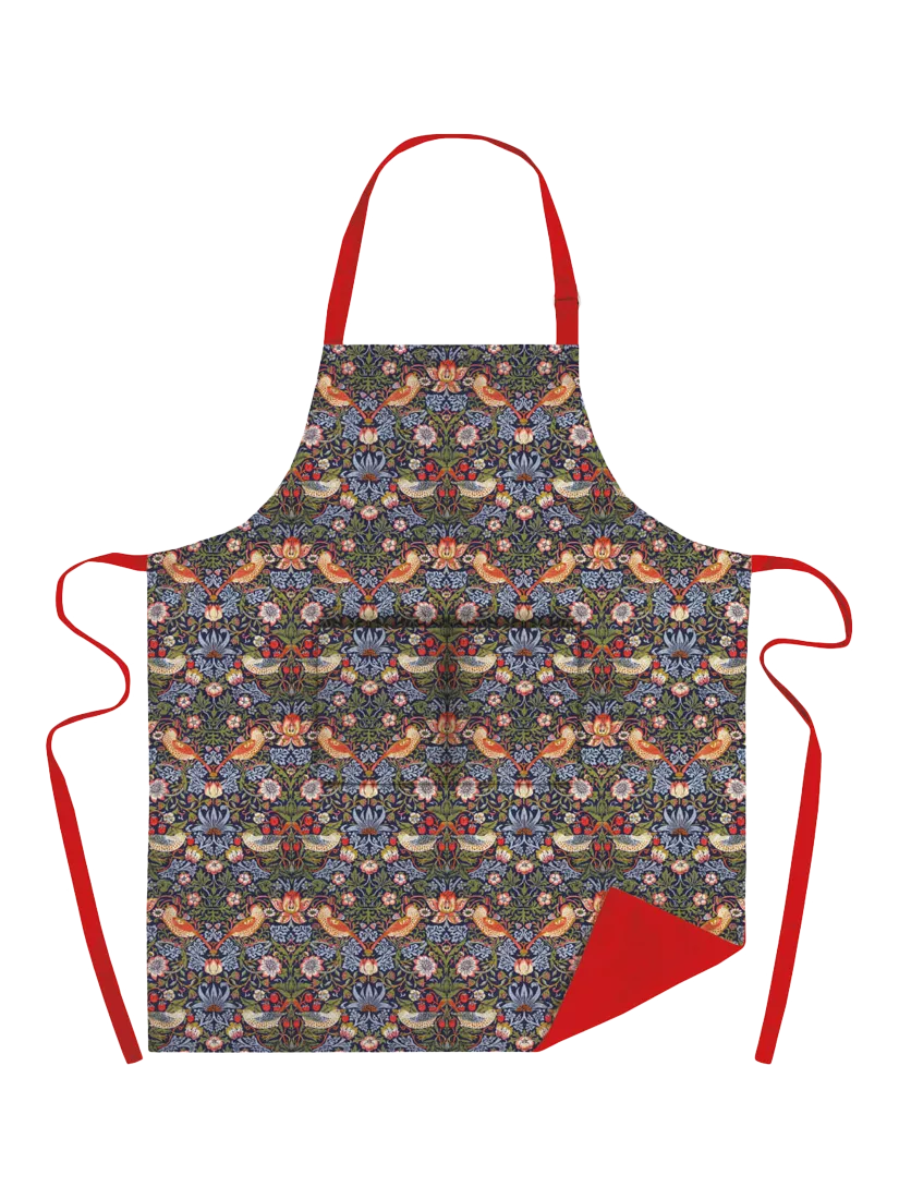Museums & Galleries organic cotton apron with William Morris Strawberry Thief print (British brand)