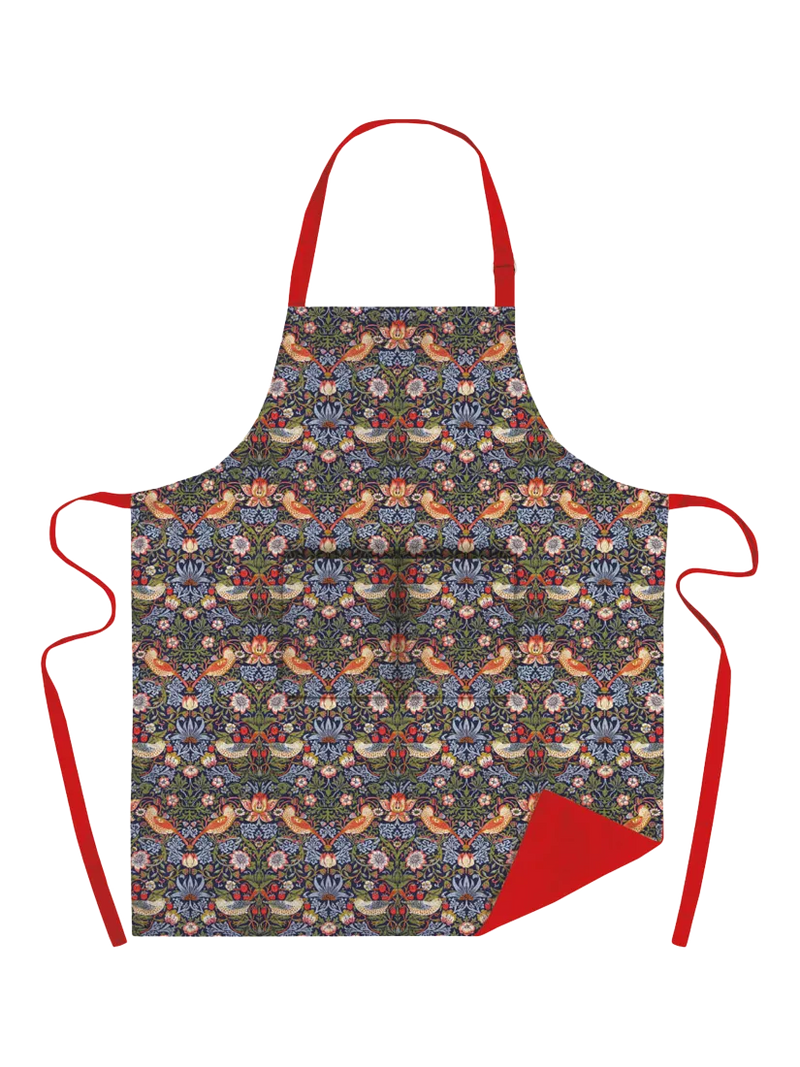 Museums & Galleries organic cotton apron with William Morris Strawberry Thief print (British brand)
