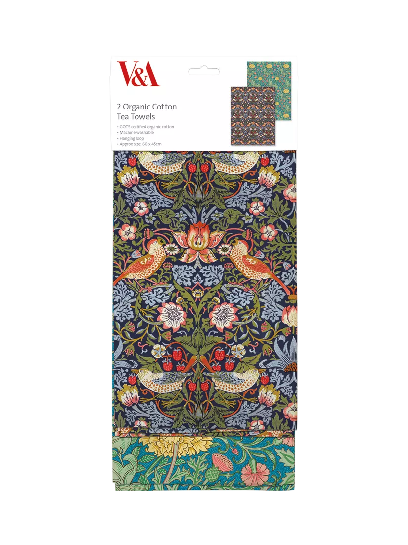 Museums & Galleries Strawberry Thief tea towel pair blue - British product