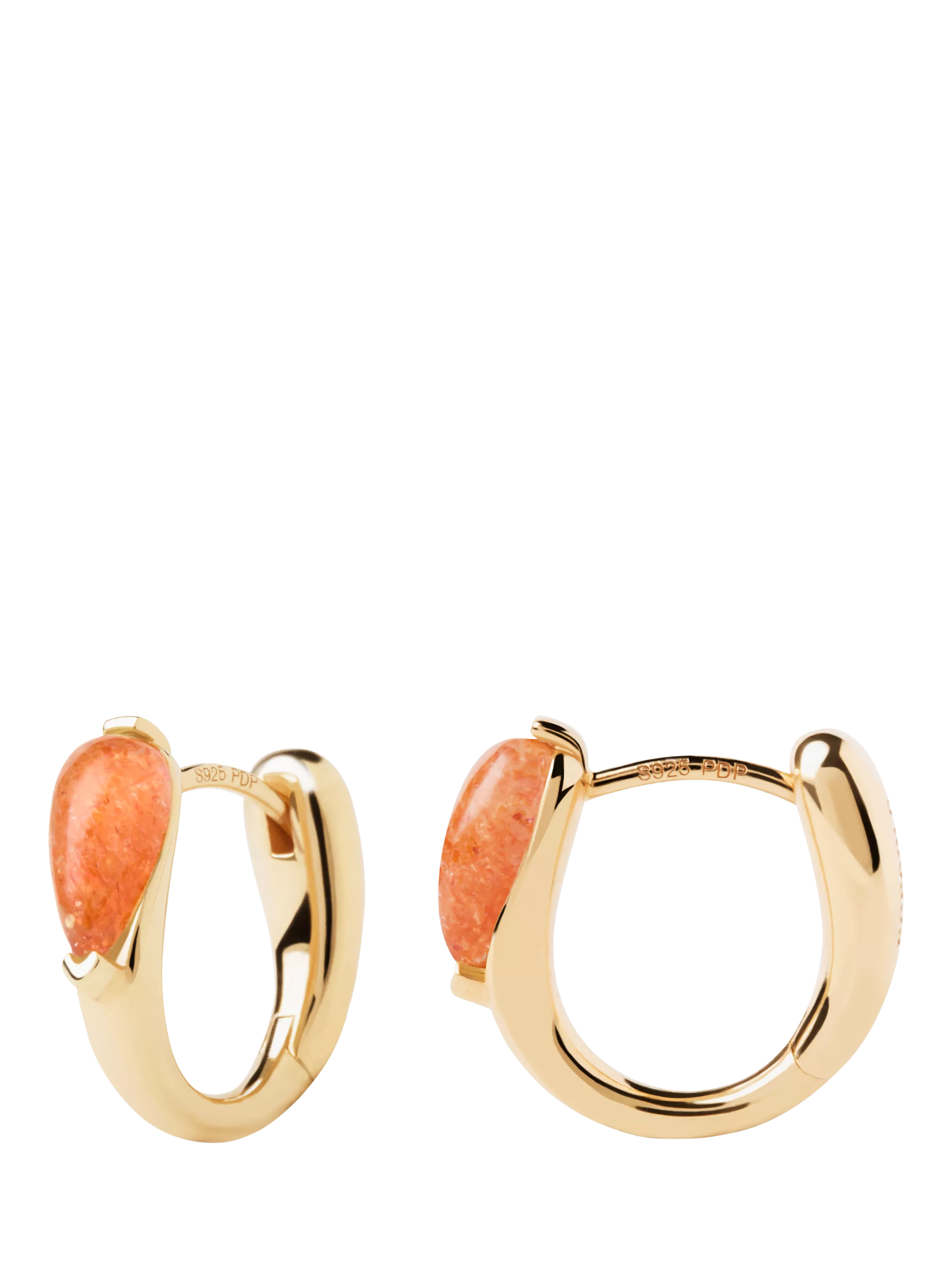PDPAOLA gold plated sunstone huggie earrings, imported from the UK