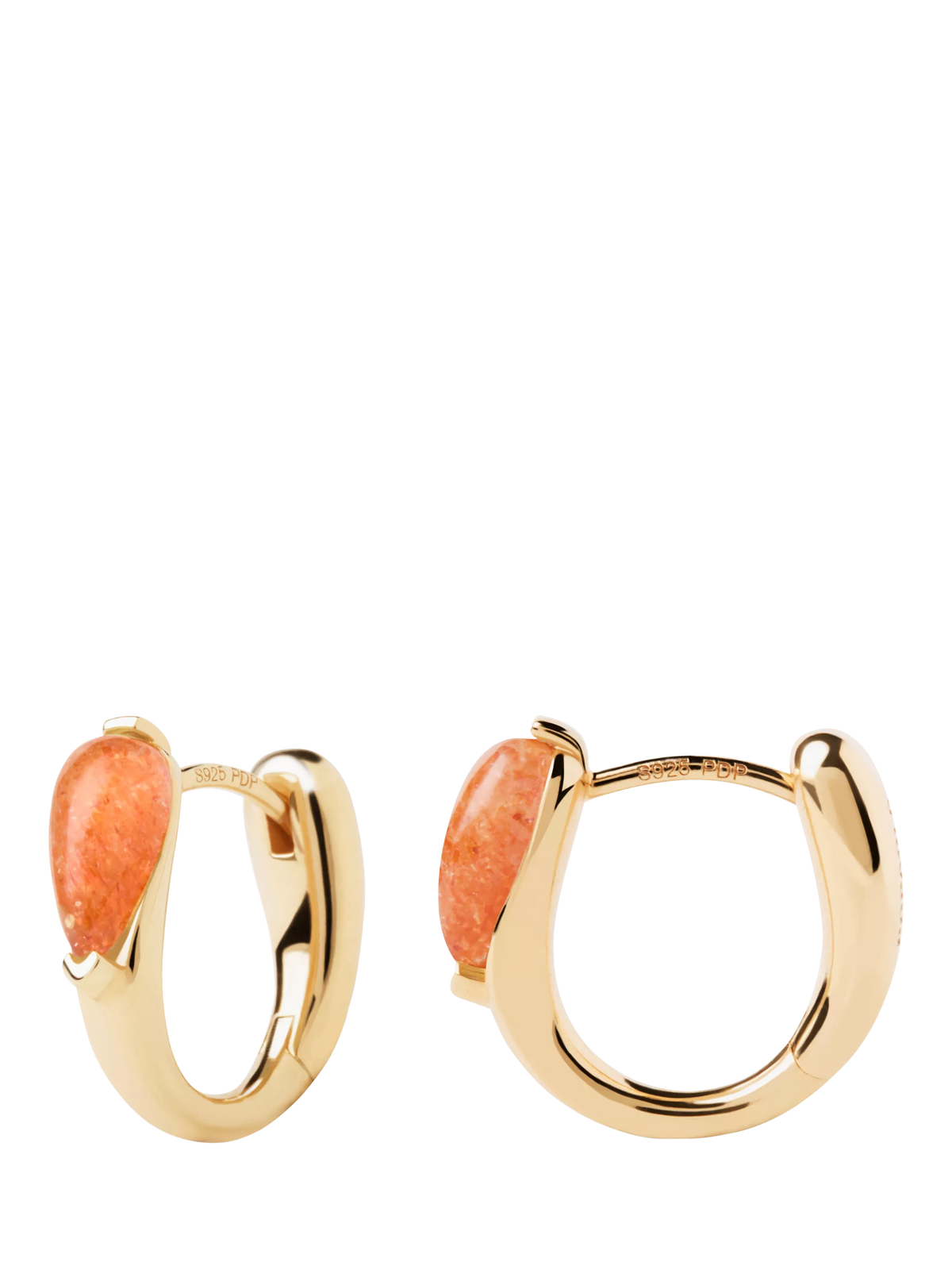 PDPAOLA gold plated sunstone huggie earrings, imported from the UK