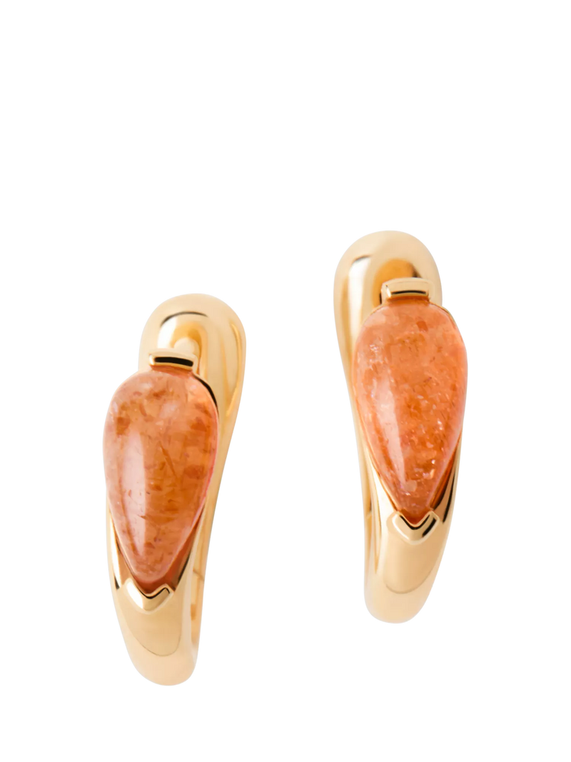 PDPAOLA gold plated sunstone huggie earrings, imported from the UK