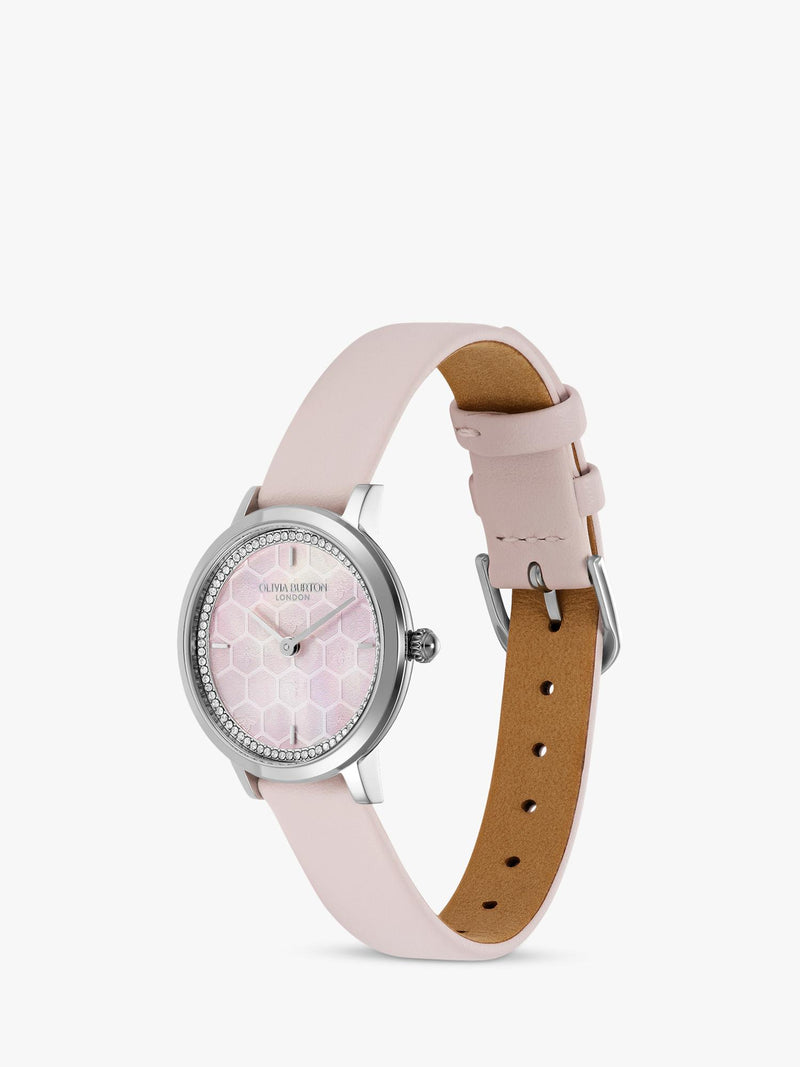 Olivia Burton ultra slim honeycomb watch pink leather strap (British brand)