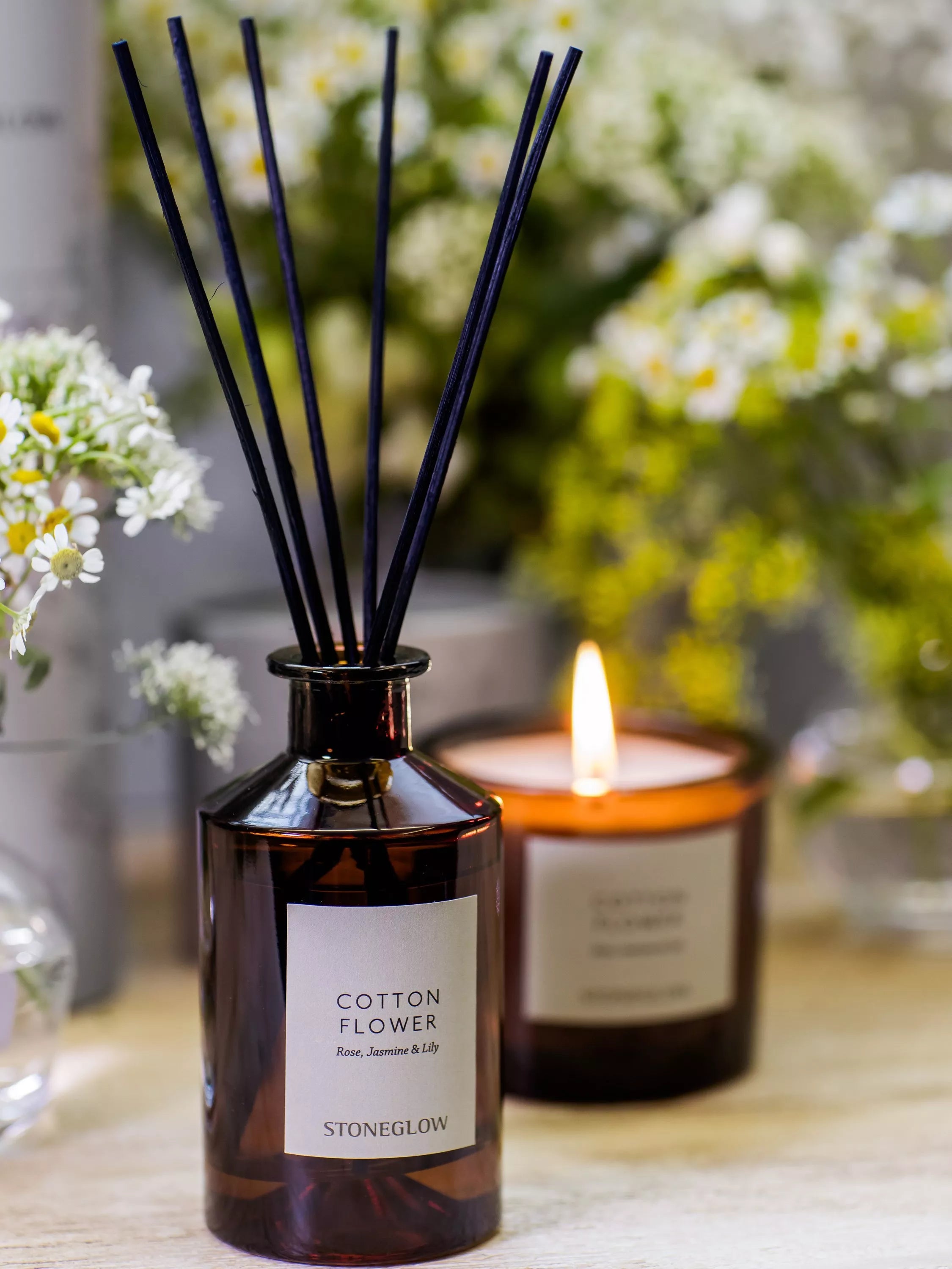 Stoneglow Cotton Flower reed diffuser 160ml, imported from the UK