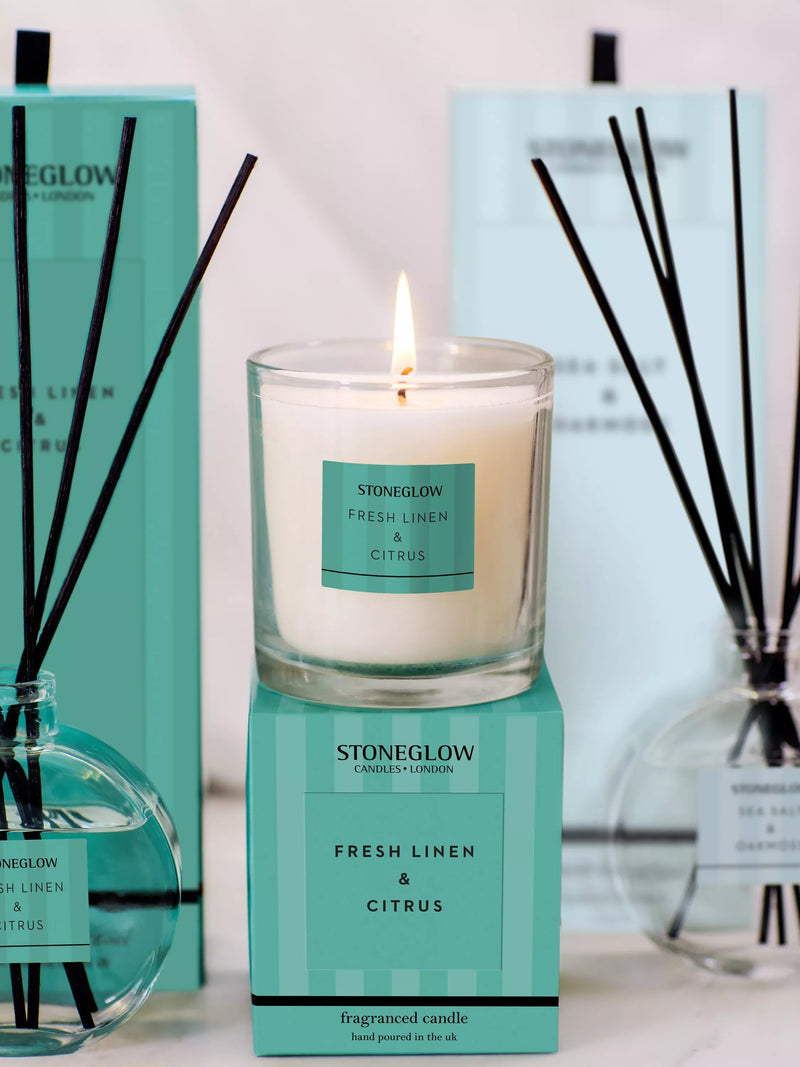 Stoneglow Linen & Citrus scented candle 200g (British brand)