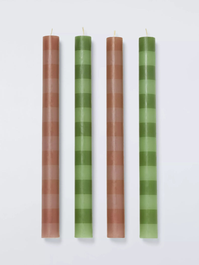 John Lewis x Sanderson stripe dinner candles green terracotta, imported from the UK