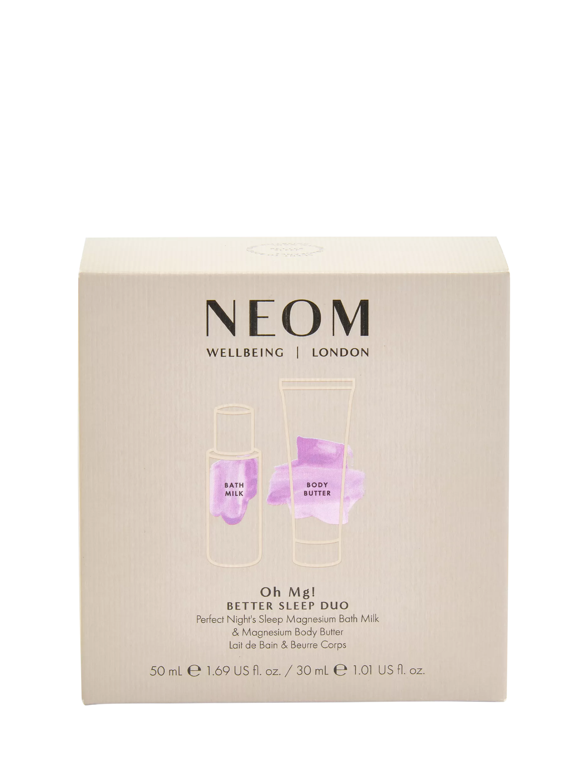 NEOM Better Sleep Duo gift set with bath milk and body butter (British brand)