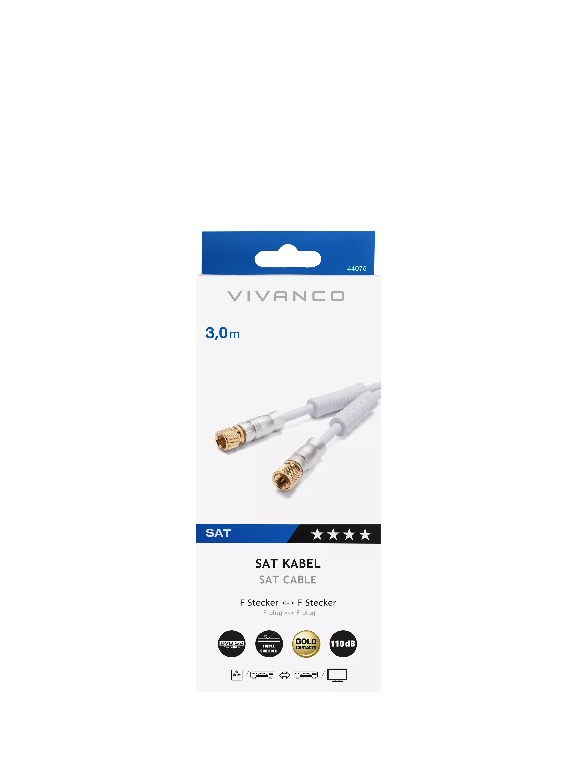Vivanco satellite receiver connection cable 3m, imported from the UK